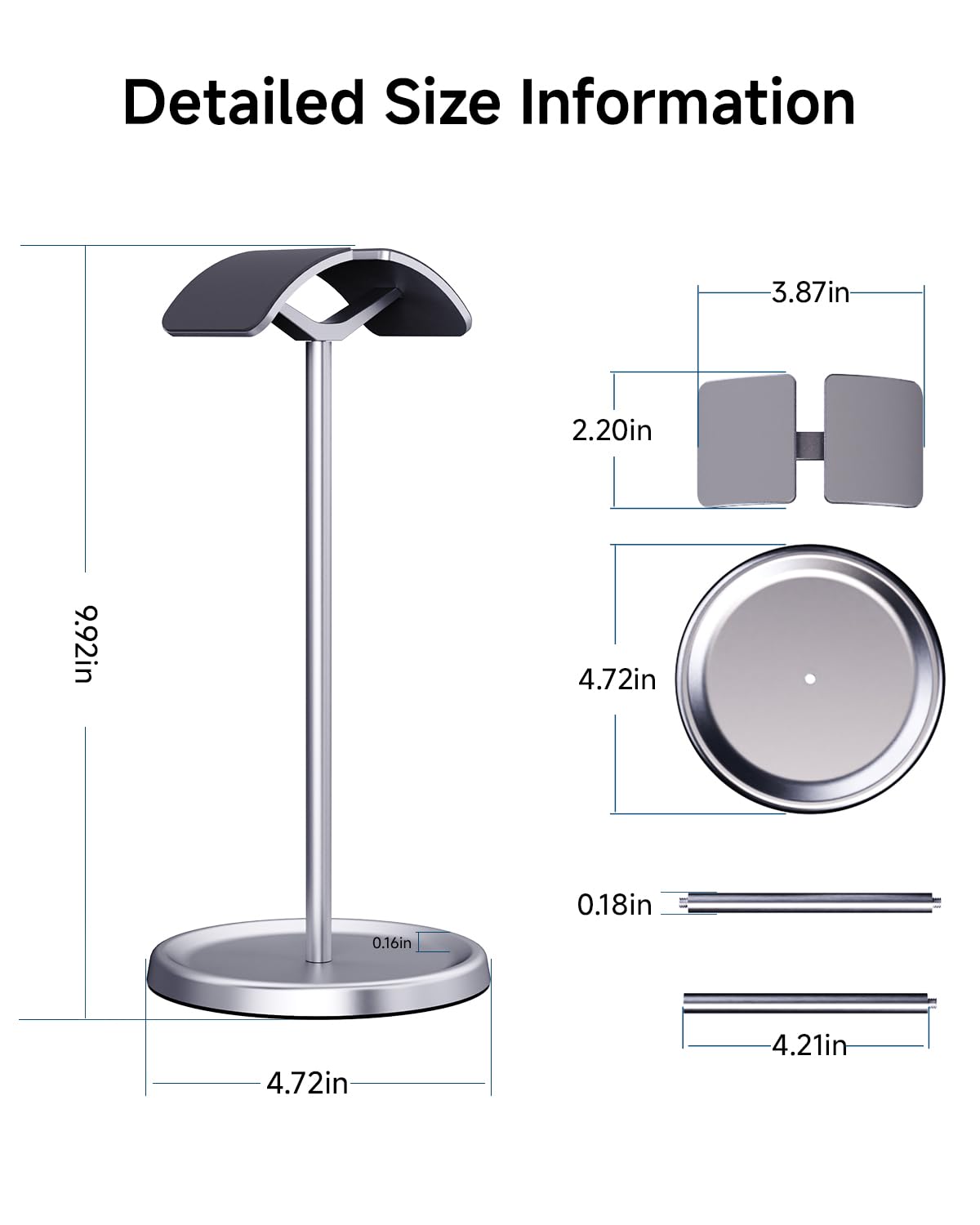SENZANS Headphone Stand for Desk, Aluminum Metal Gaming Headset Holder Hanger with Supporting Rod & Base, Headphone Stand for AirPods Max, AirPods