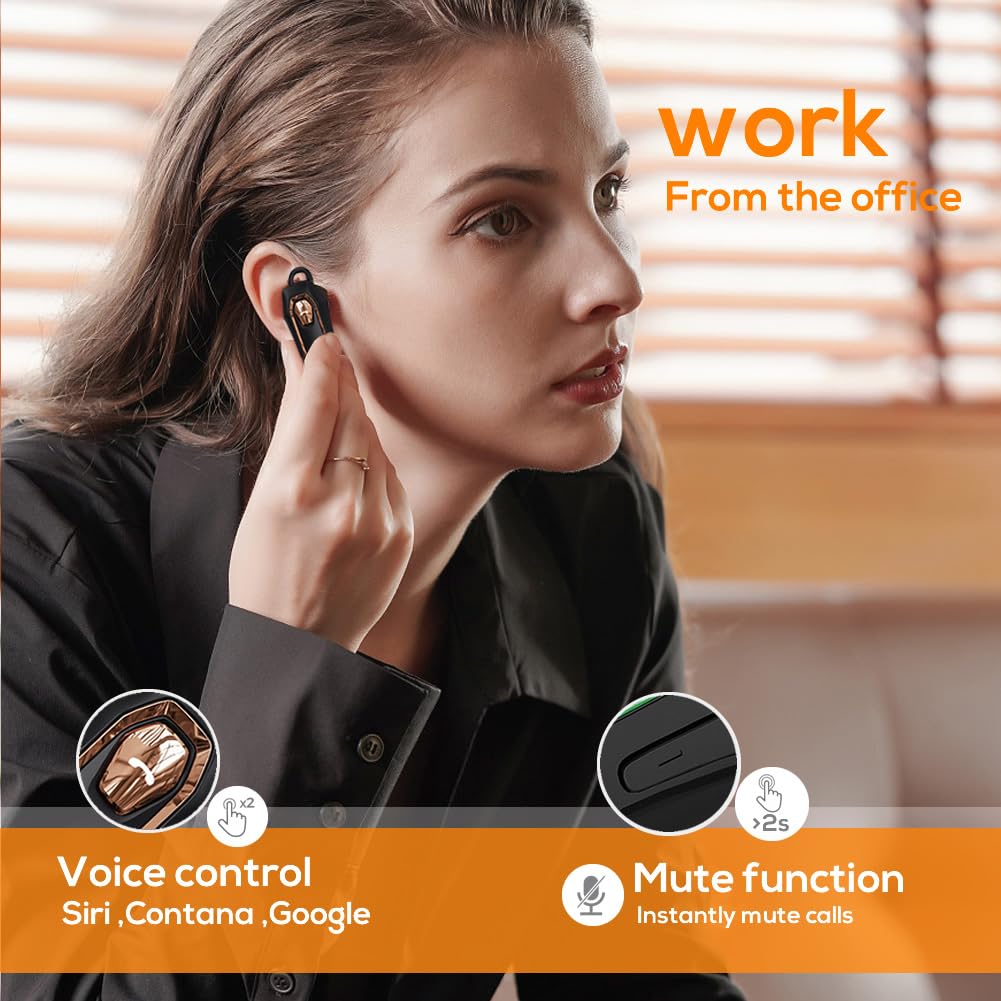 BEVCEFCC Single Ear Bluetooth Headset 30H Talking Time One Ear Earphone Earpiece for Cell Phones Noise Canceling Hands-Free Calls Wireless Bluetooth