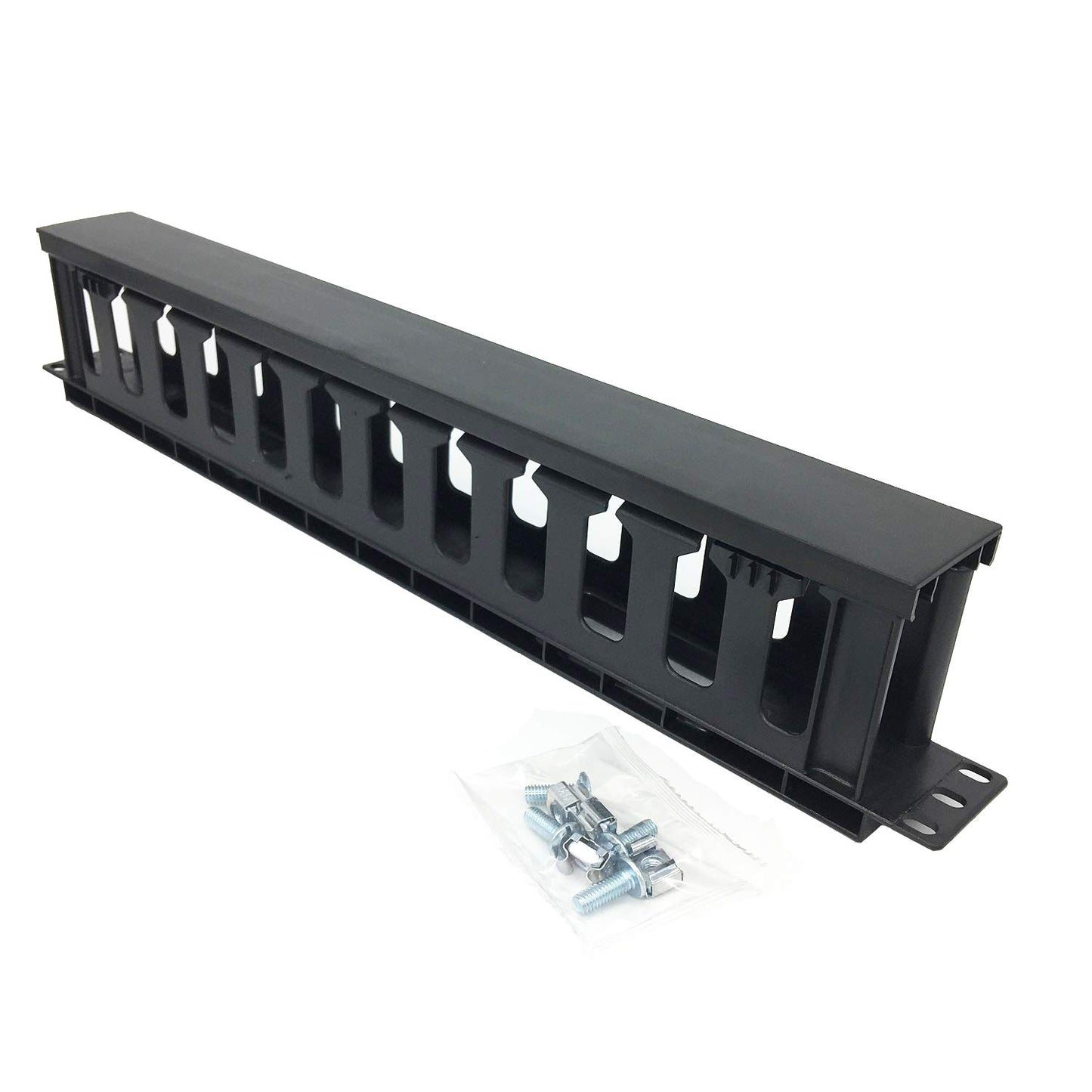 QiaoYoubang 2 Pack 1U 12 Slot Horizontal Rack Mount Cable Management Organizer Plastic 19" Rack Mount with M6 Screws and Cage Nuts (PCMB12S2PC)