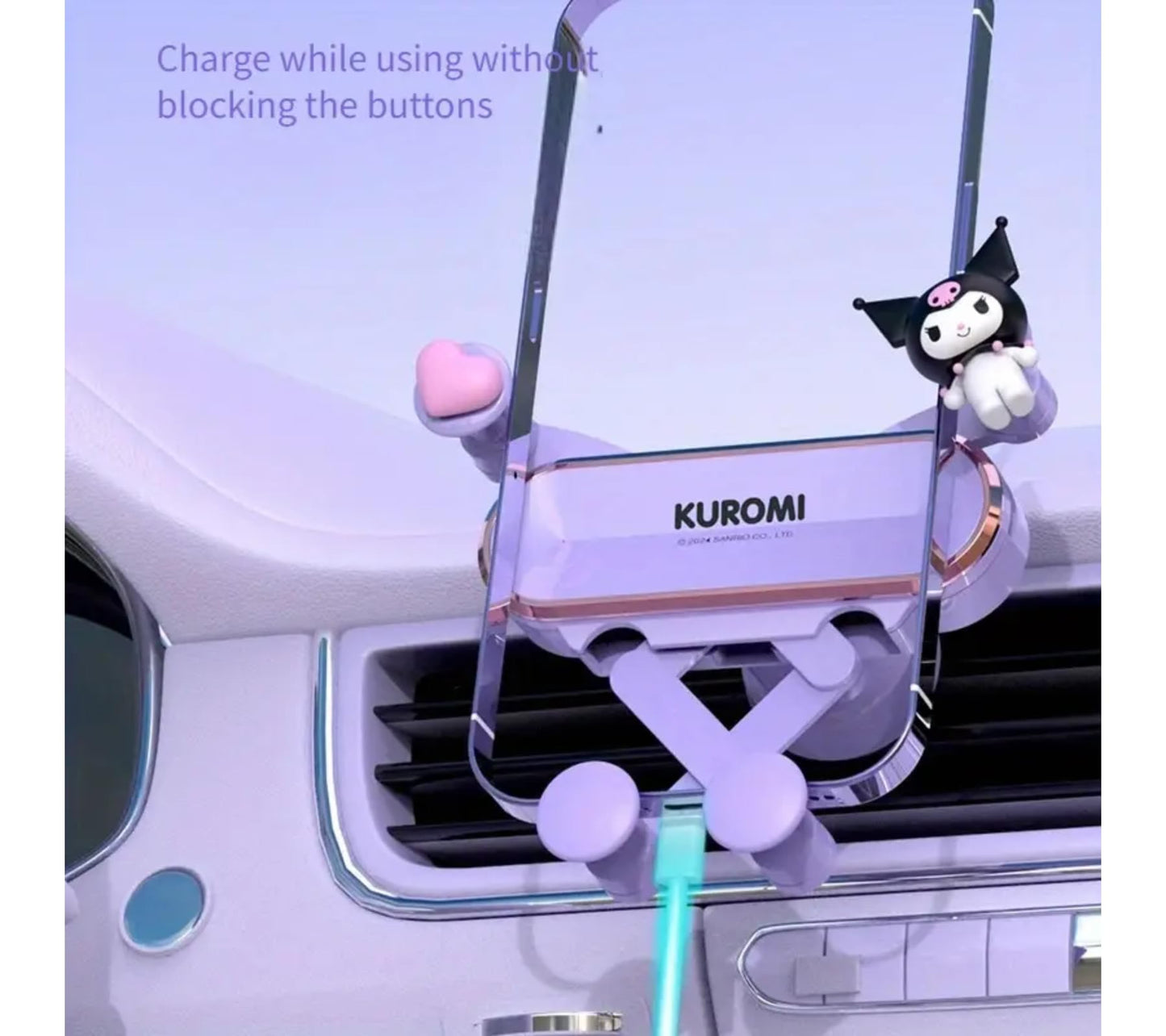 Cute Cartoon Car Phone Holder Mount - Kawaii Pink Air Vent Clip with Auto-Lock Clamp - Universal Hands-Free Phone Stand for iPhone & All Smartphones