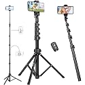 Selfie Stick Tripod, 85" Phone Tripod, Aluminum Tripod Stand for Video Recording Photo Vlog, Travel Cell Phone Tripod with Gooseneck/Remote/Phone