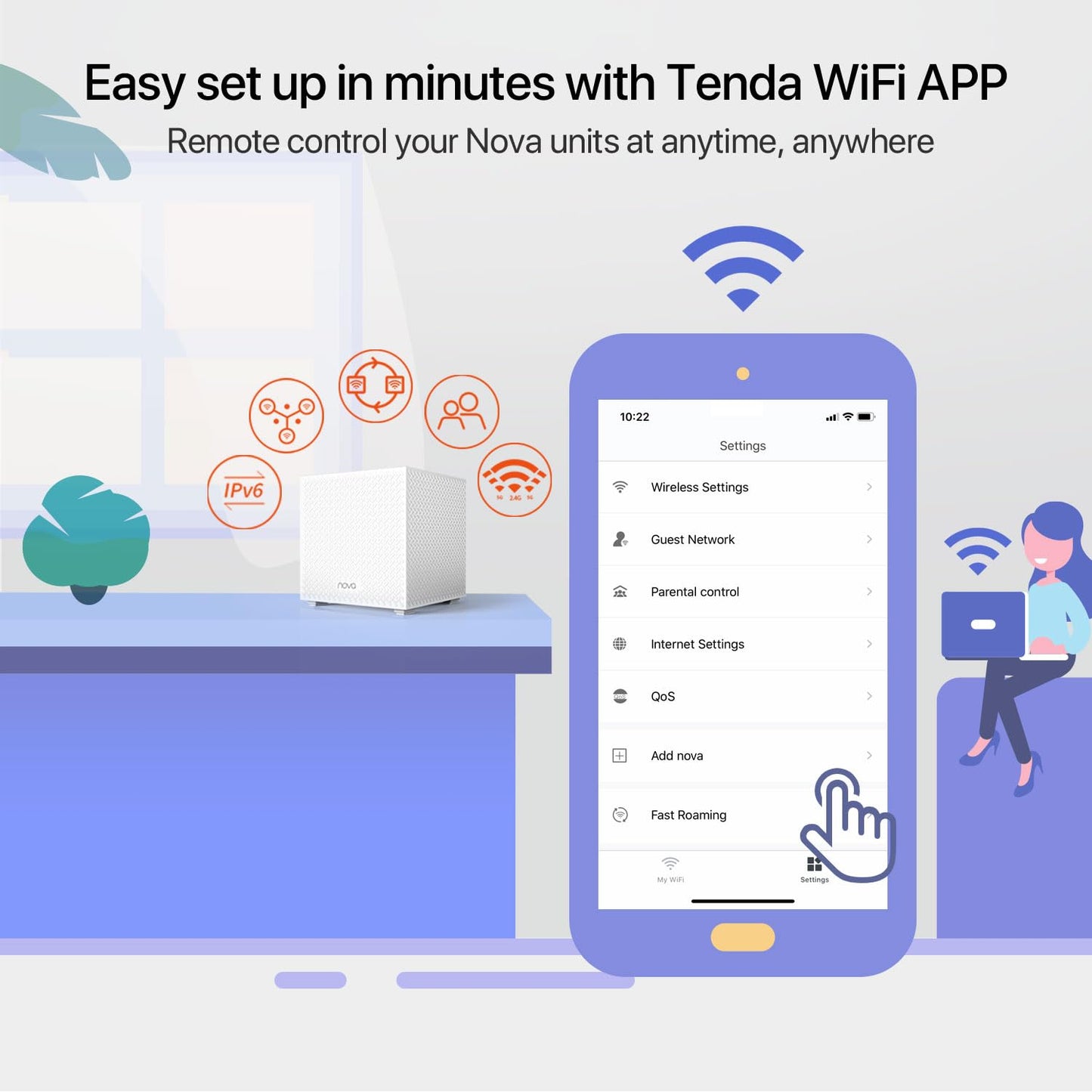 Tenda Nova Mesh WiFi System MW12 - Covers up to 6000 sq.ft - Tri-Band AC2100 Whole Home WiFi Mesh System - Gigabit Mesh Router for 100+ Devices