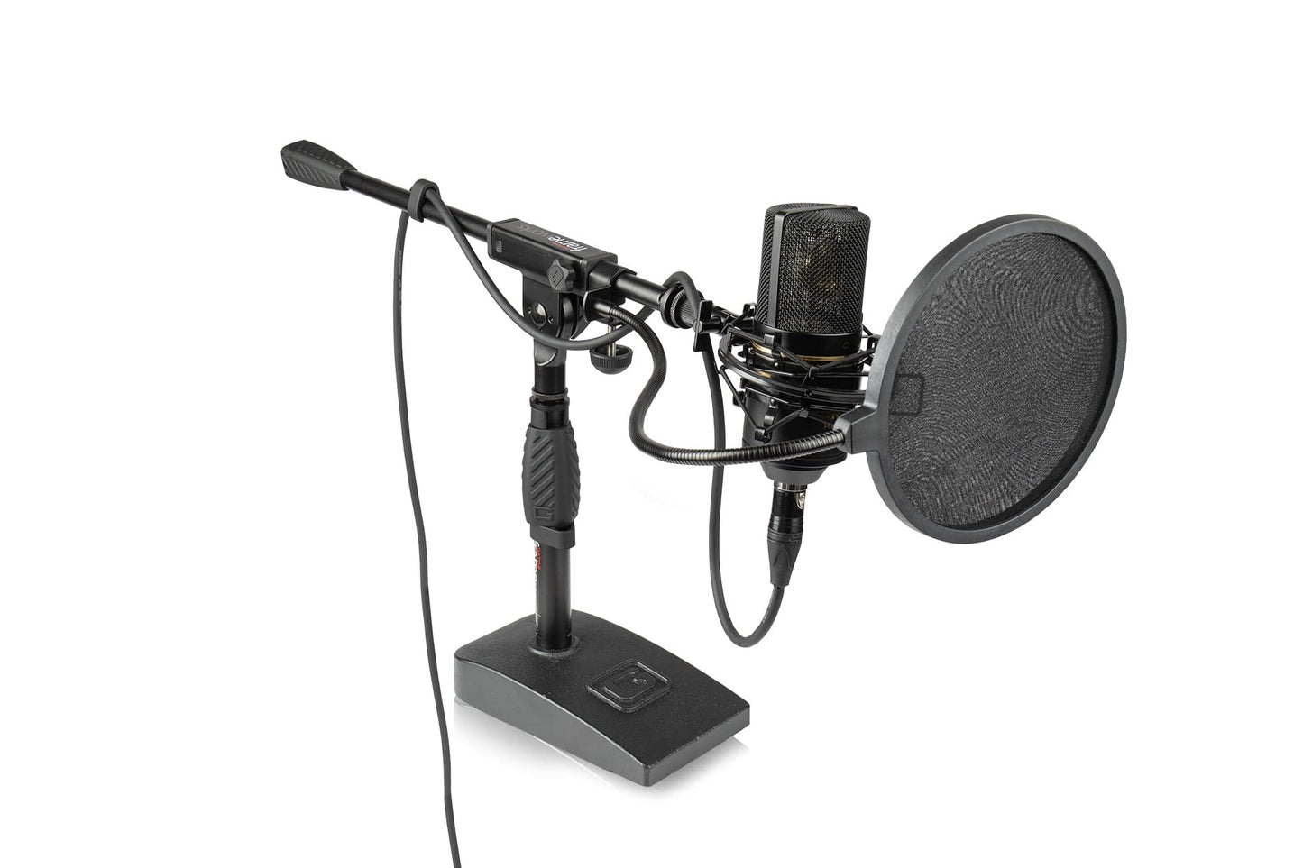 Gator Frameworks GFW-MIC-0821 Bass Drum and Amplifier Microphone Stand with Single-Section Boom and Weighted Base Bundle with Windscreen, XLR Cable