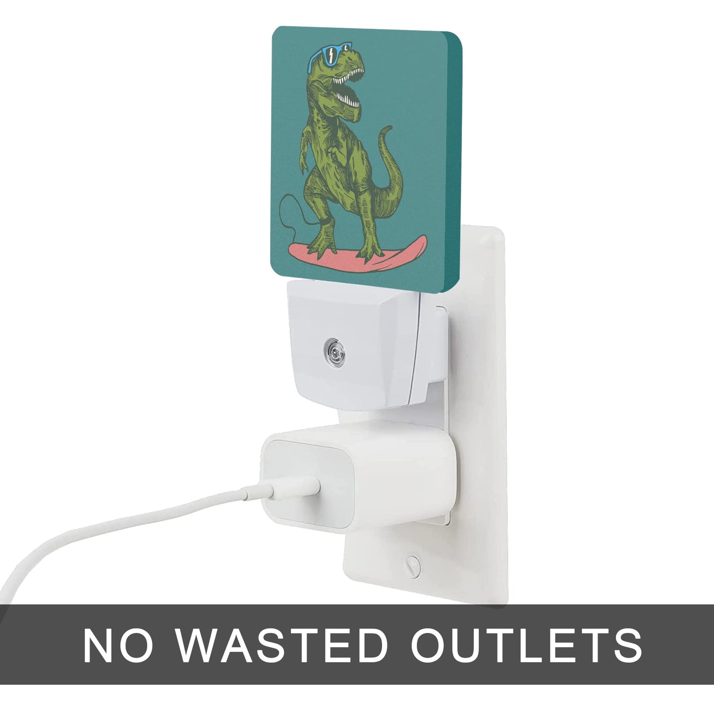 Oeaskly Dinosaur Night Light,Happy Dinosaur Surfer Night Lights Plug into Wall with Dusk to Dawn Light Sensors 0.5W Dim Night-Lights for Bedroom
