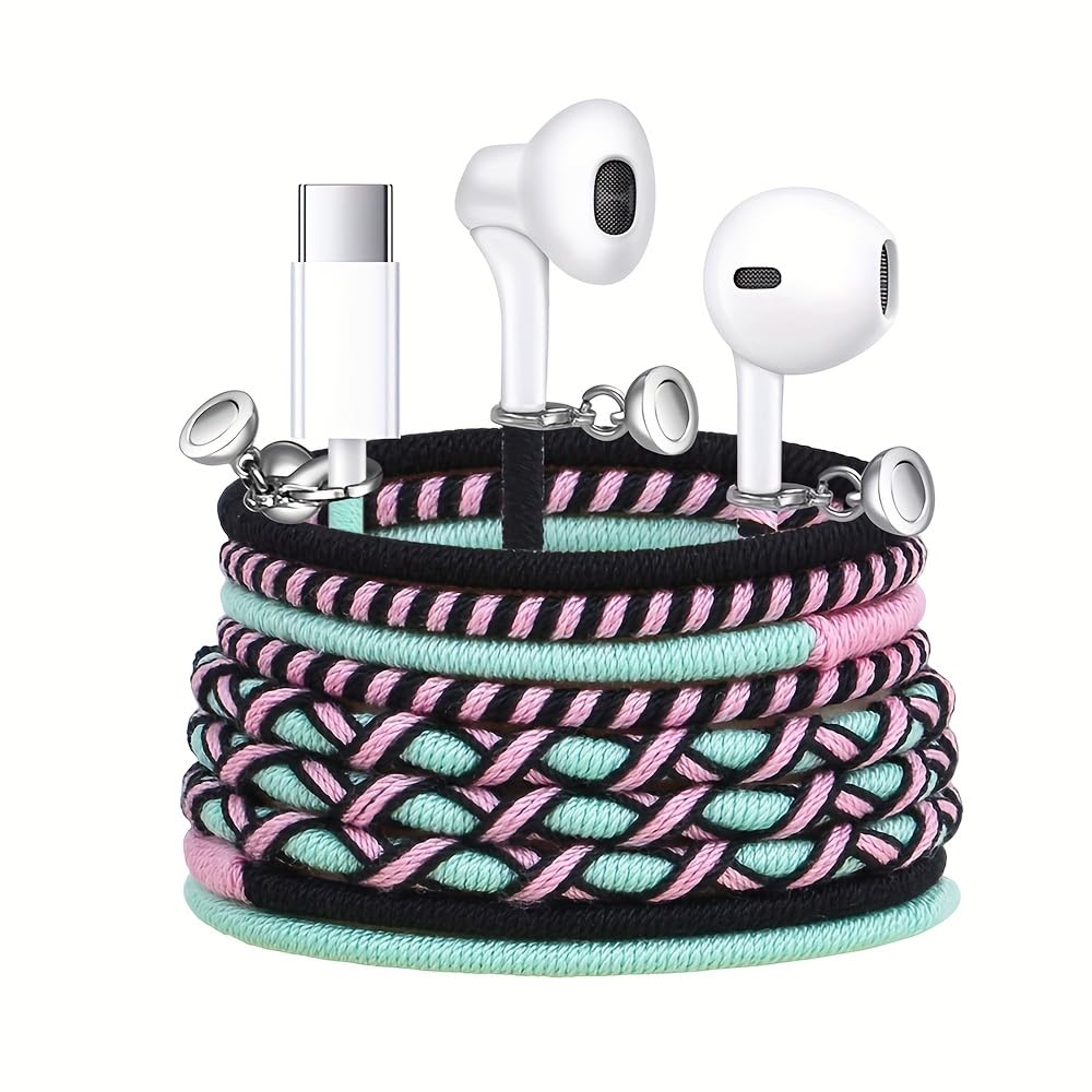 URIZONS Wired Earbuds USB-C with Microphone Bracelet Design Tangle-Free Necklace & Braided Colorful Cord Headphones, Magnetic Lock | Compatible