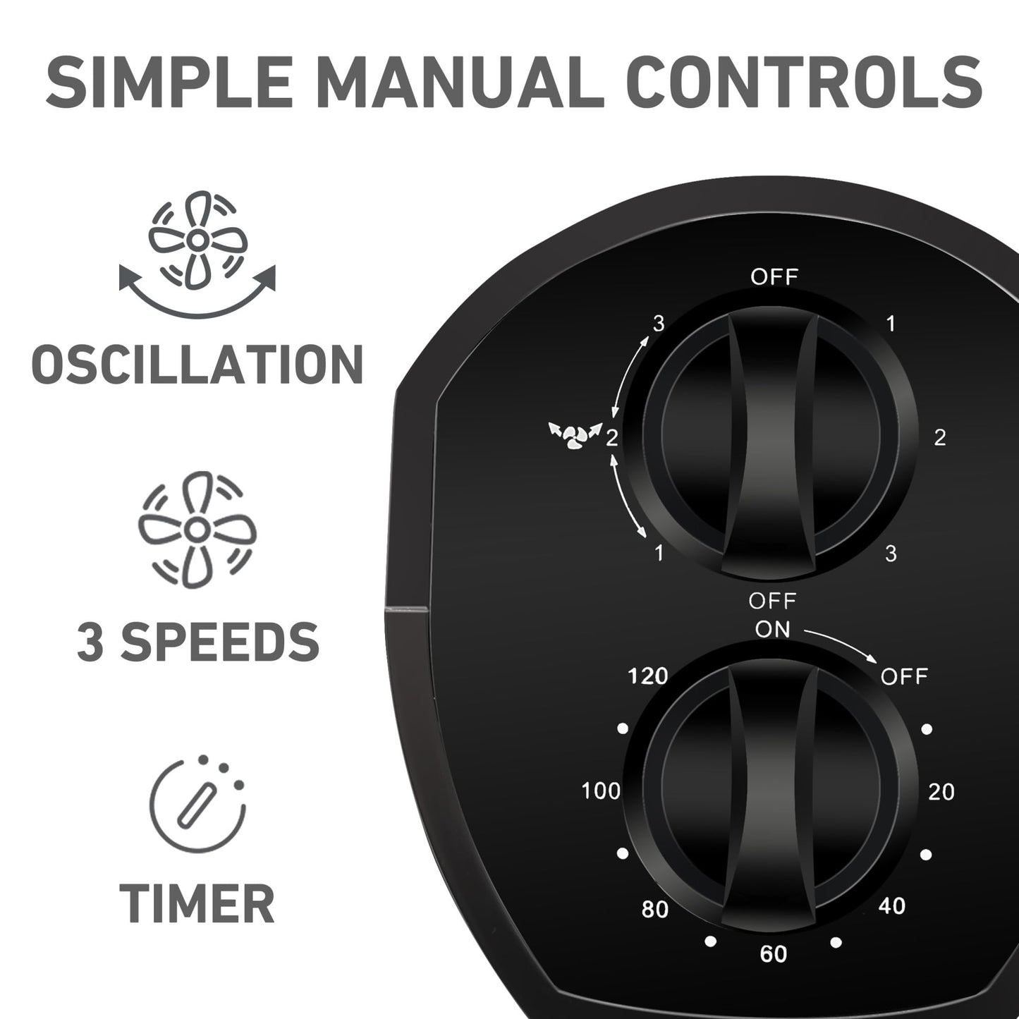 Holmes 31" Manual Tower Fan 3-Speed 70° Oscillation 2-Hour Timer