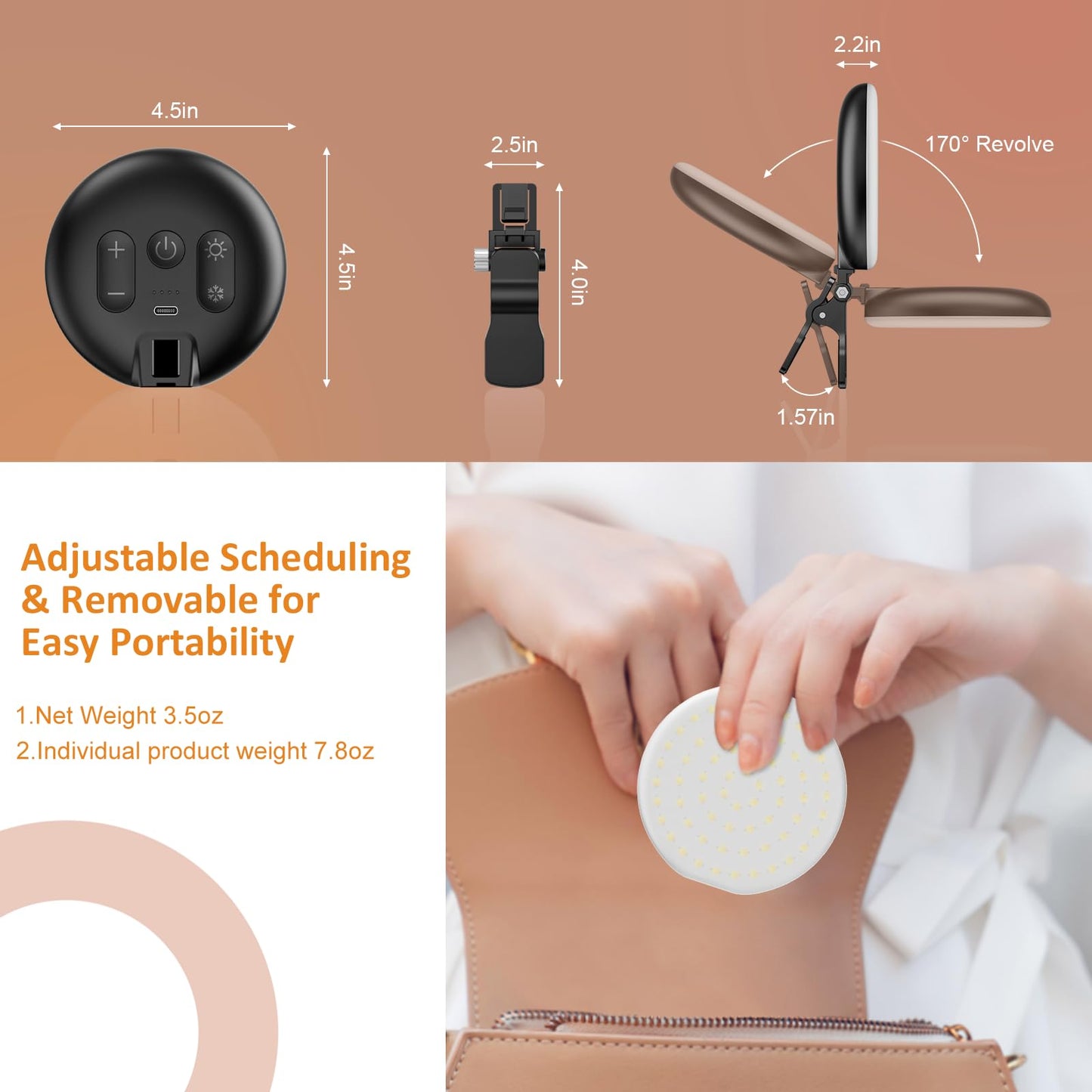 Anautin 60 LED Ring Light, Rechargeable Selfie With Front & Back Clip, 2500-6500K Portable Phone, Adjustable 3 Modes for iPhone, iPad, Tablet, Laptop