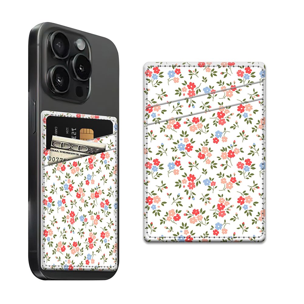 AFYEWKC Phone Card Holder Leather, Dual Pocket Phone Wallet Stick On, Adhesive Cute Credit Card Sleeves for Phone Case Compatible with Most Phones