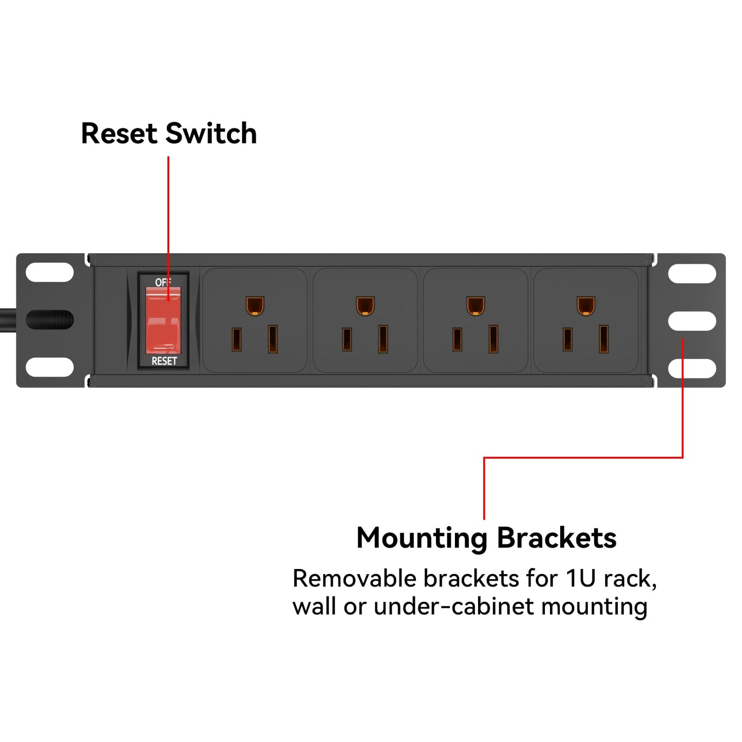 10" Rack PDU- 1U (4Outlets) 10-inch Mini Rack Power Distribution Unit with Protection (125V/15A 6ft Cable), Network Cabinet Rack Mount Power Strip