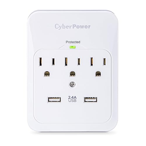 CyberPower CSP300WUR1 Professional Surge Protector, 600J/125V, 3 Outlets, 2 USB Charge Ports (2.1 Amps Shared) Wall Tap Plug