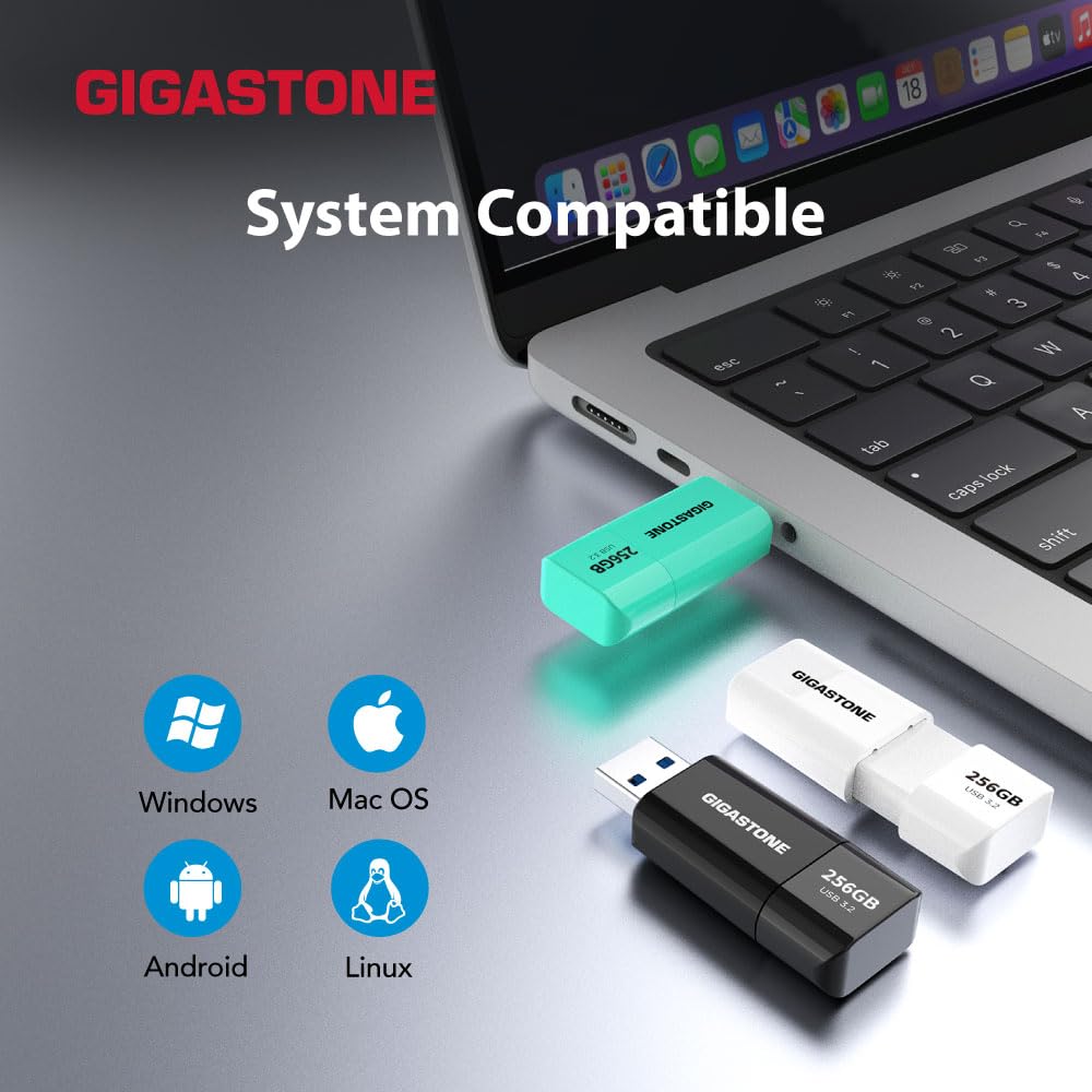 GIGASTONE 128GB Flash Drive, Z60 USB 3.2 Gen 1, 120MB/s Ultra Fast, Retractable Capless Slider Design, Data Storage, Backup for PC/Mac/TV/Car Audio