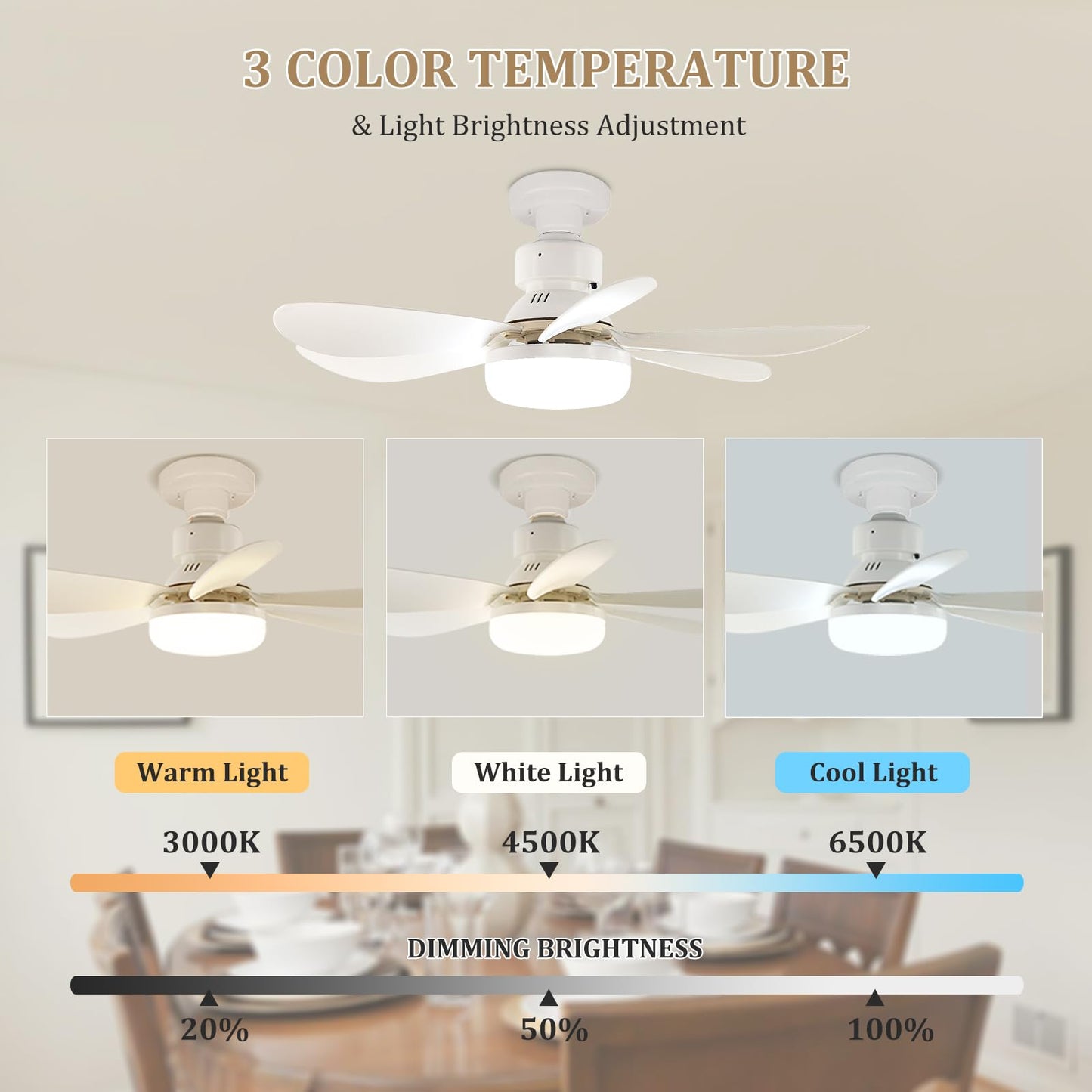 VTYXCTIGJ 20.5"Socket Fan Light with Remote,E26 Base 40W/3000-6000K Dimming