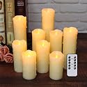 DRomance Flameless Flickering Candles Battery Operated with Remote and Timer, Set of 9 Dripping Real Wax Warm Light LED Pillar Candles for Holiday