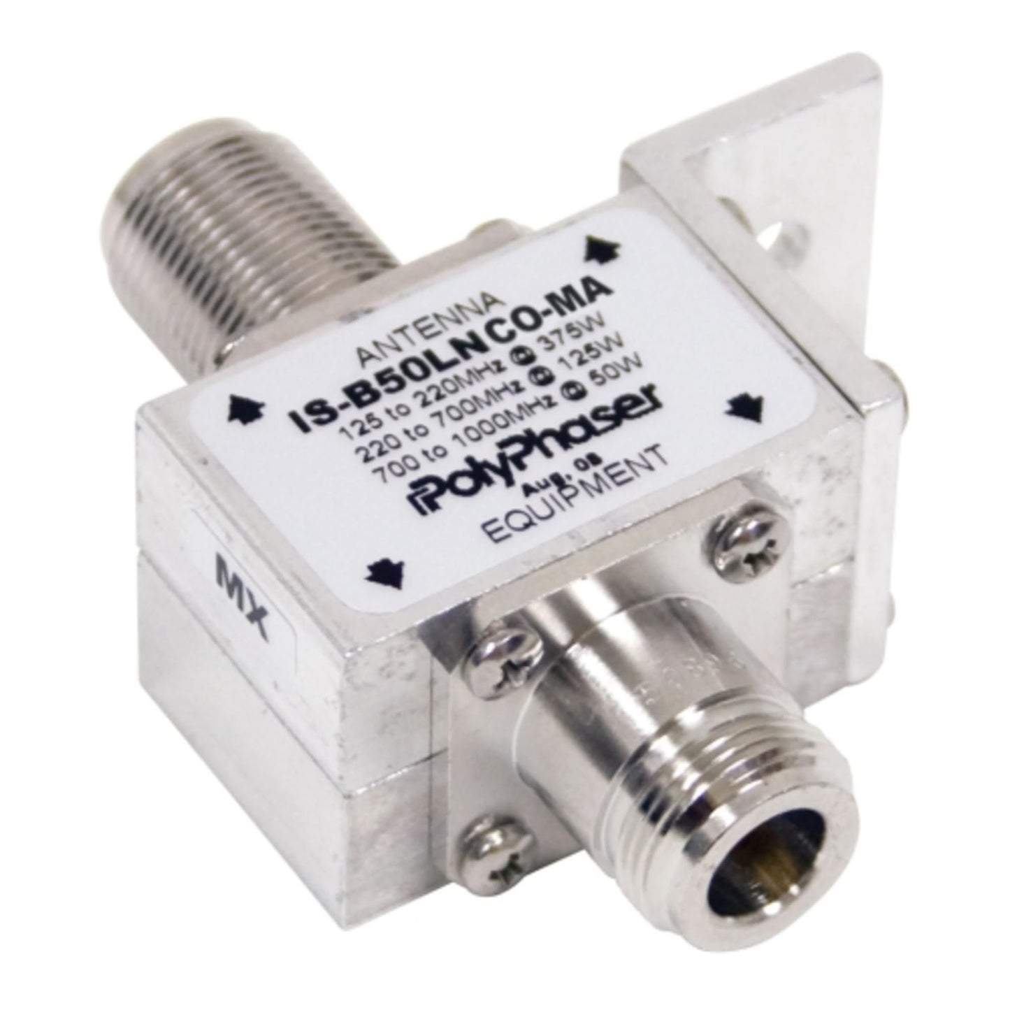 Polyphaser IS-B50LN-C0-MA DC Blocked Bulkhead Lightning Arrestor for 10-1000 MHz with N-Male Surge Side and N-Female Protected Side, 50K Amp Surge