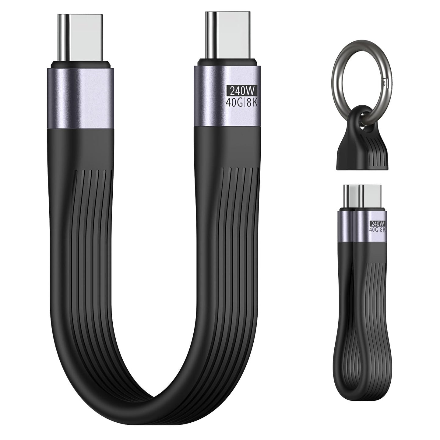 MoKo 5 Inch Short USB C Cable Keychain - 240W, 40Gbps, 8K@60Hz - USB 4.0 Compatible with Thunderbolt 4/3, Short USBC to USBC Cable Keychain for iPhone