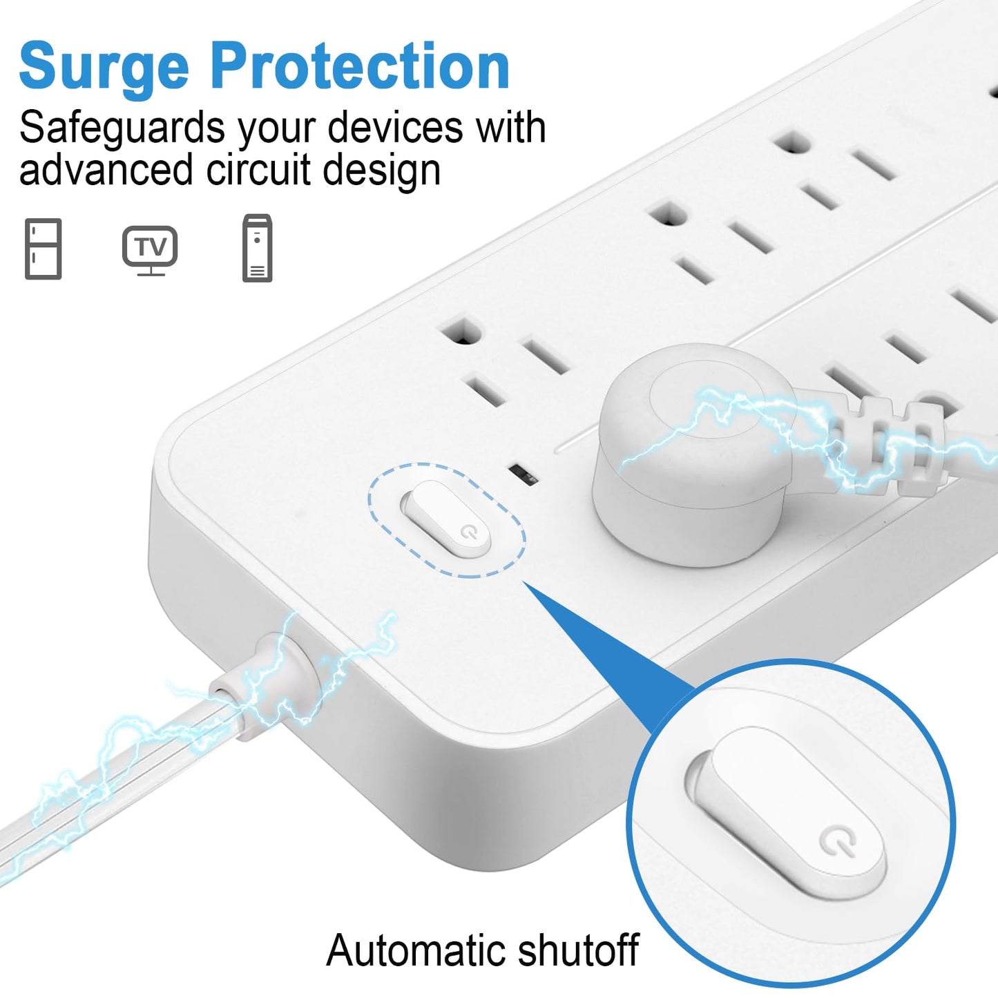 Power Bars with Surge Protector, Flat Plug Exetnsion Cord, Power Strip Outlet Extender with 6 Outlets and 4 USB Ports(1 USB C), Wall Mount for Home