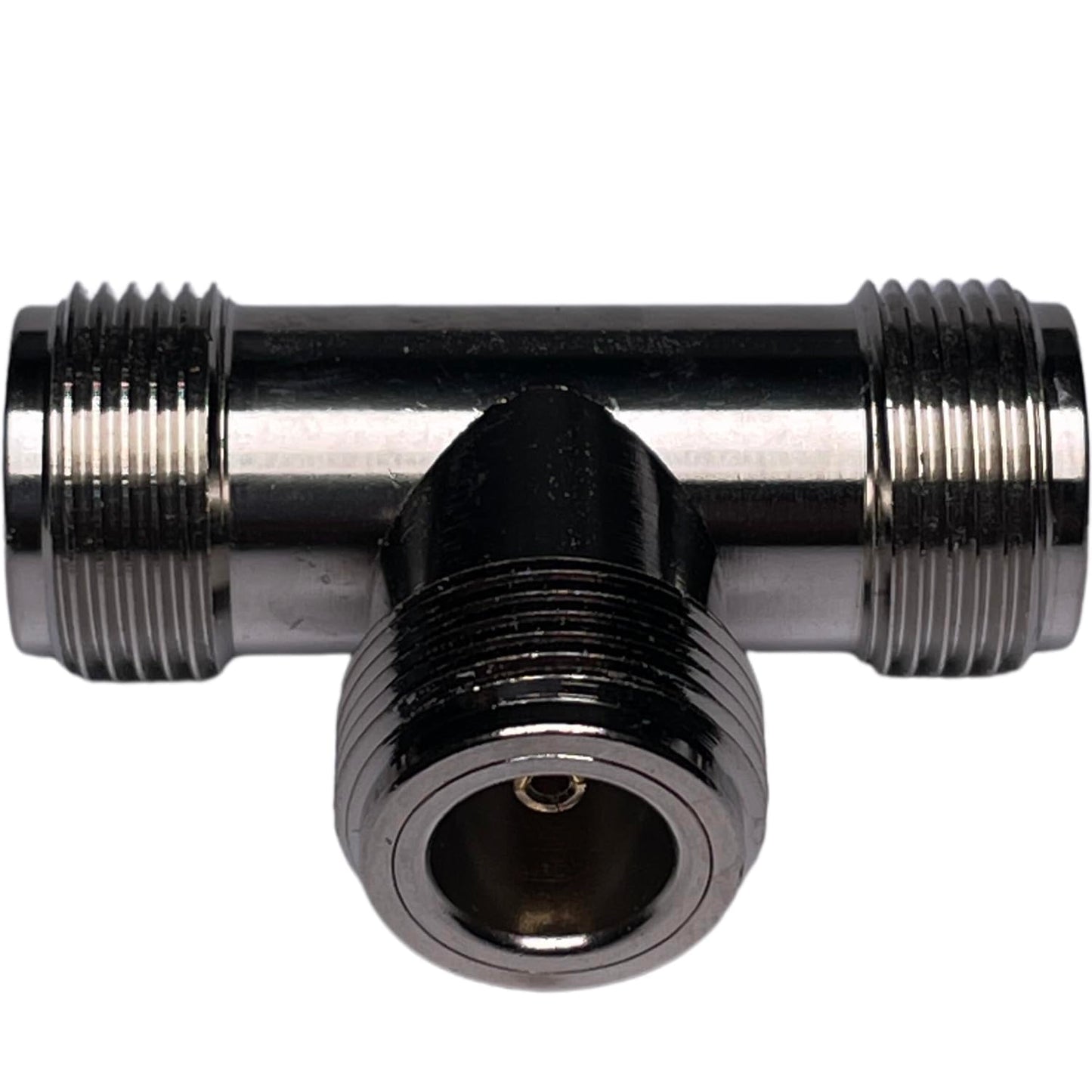 CESS N-Type Female 3-Way Coax T Splitter Adapter, Nickel, 2 Pack