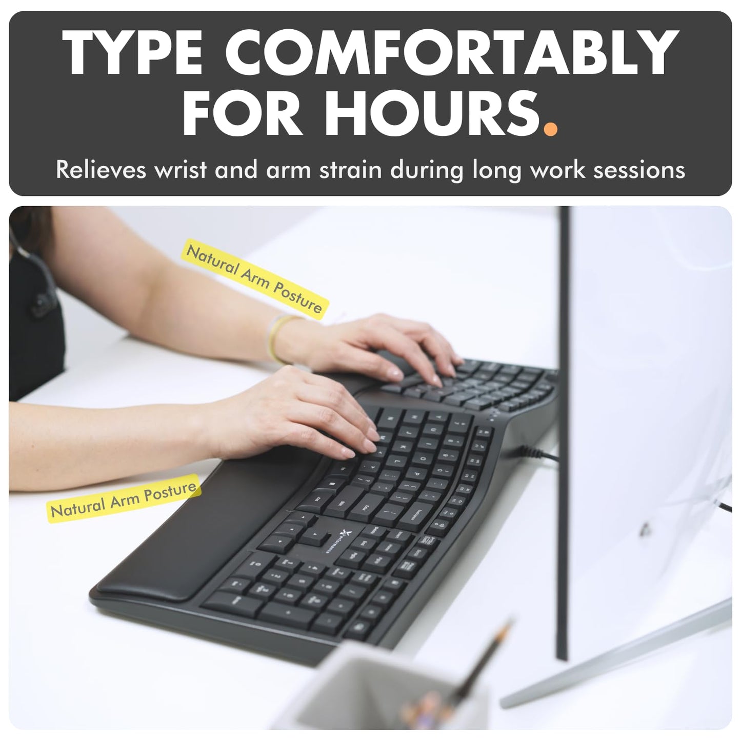 X9 Wired Ergonomic Keyboard with Cushioned Wrist Rest - Type Comfortably Longer - USB Wired Split Keyboard for Laptop, PC & Chrome Computer with 110