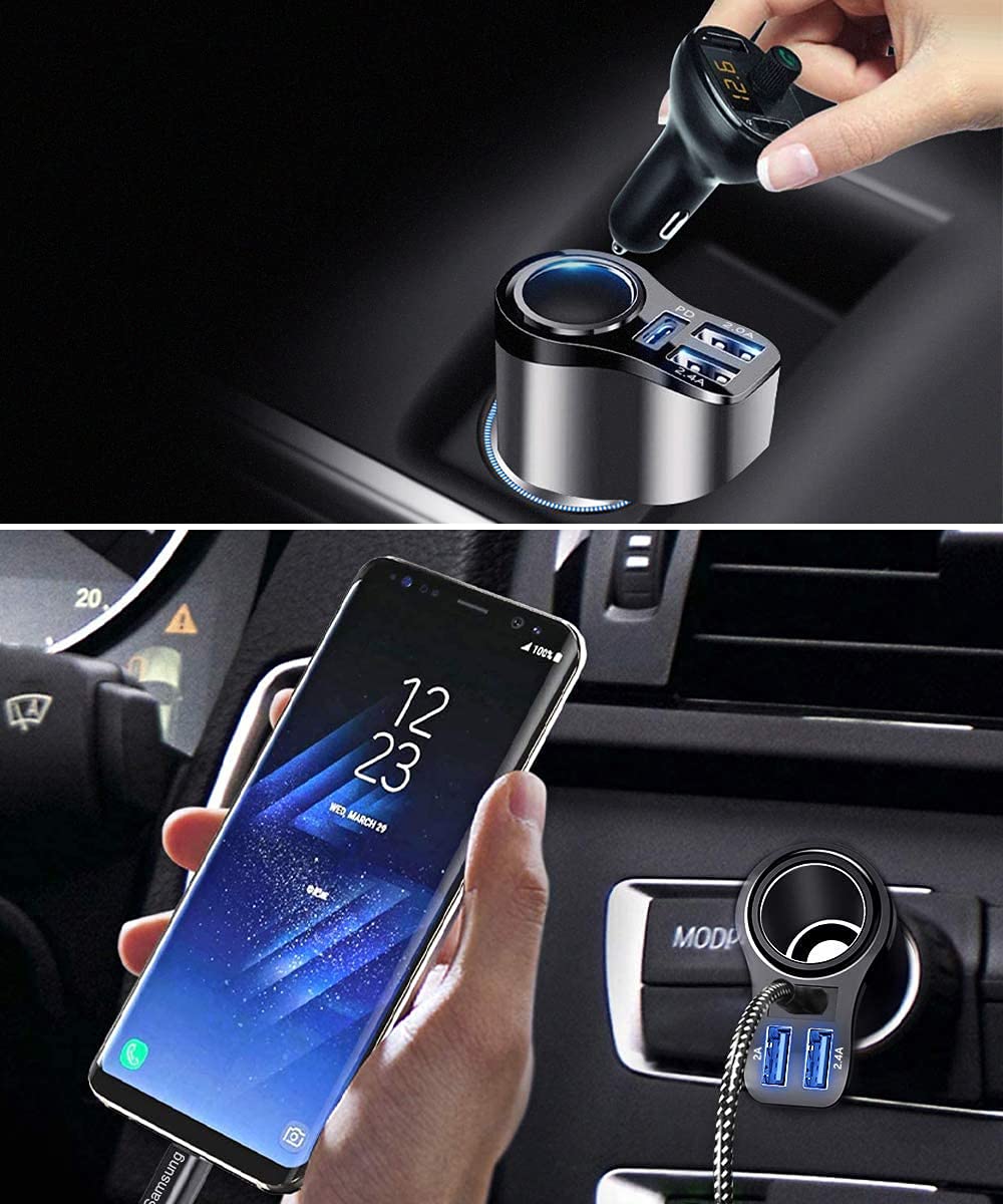 4 in 1 USB C Car Charger, 168W Multi USB Cigarette Lighter Adapter, Socket Splitter with 3 USB Ports, 12V/24V Dual USB Type C PD Fast Car Charger