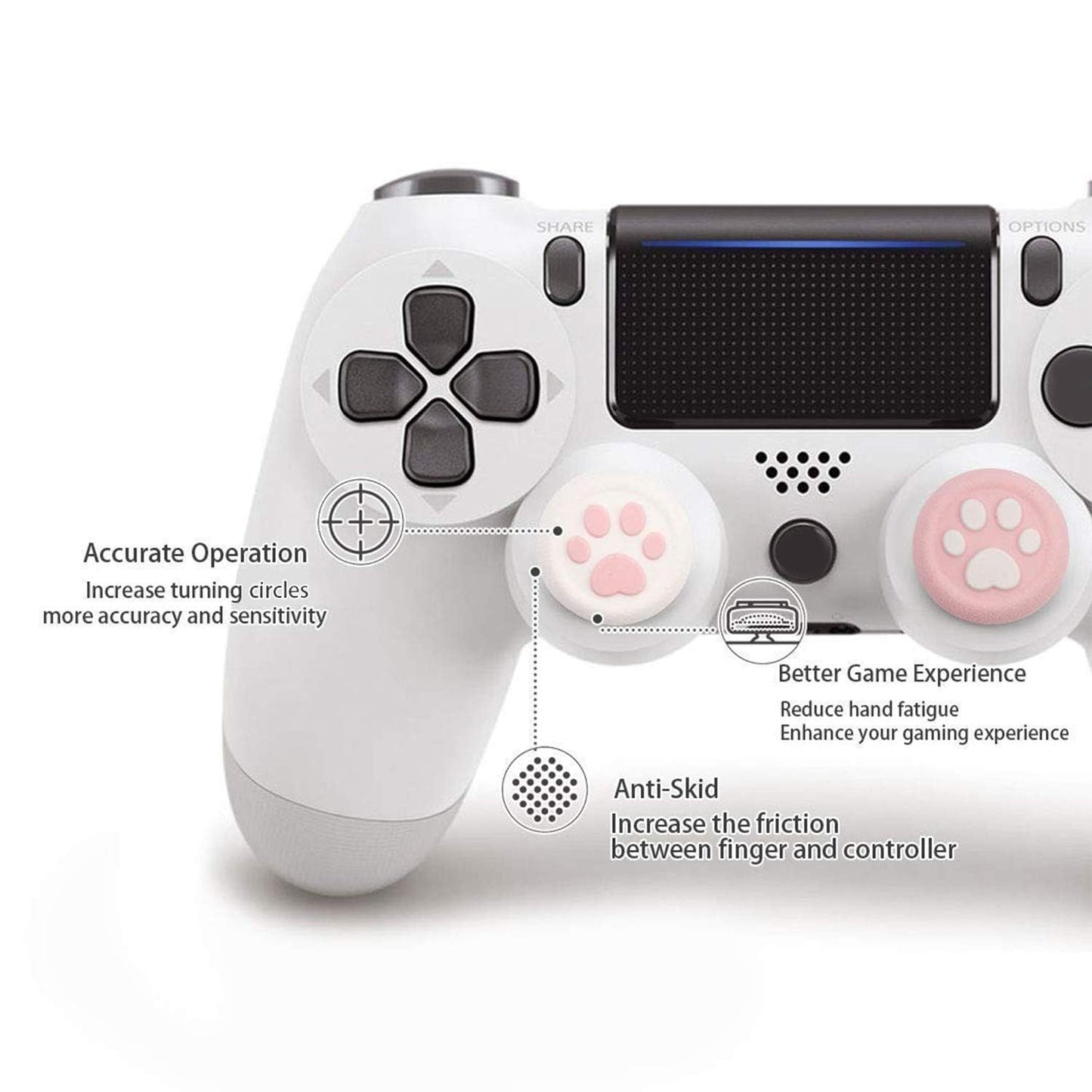 GeekShare Cat Paw Controller Thumb Grips Compatible with PS4, Thumbsticks Cover Set Compatible with Switch Pro Controller (Pink & Blue)