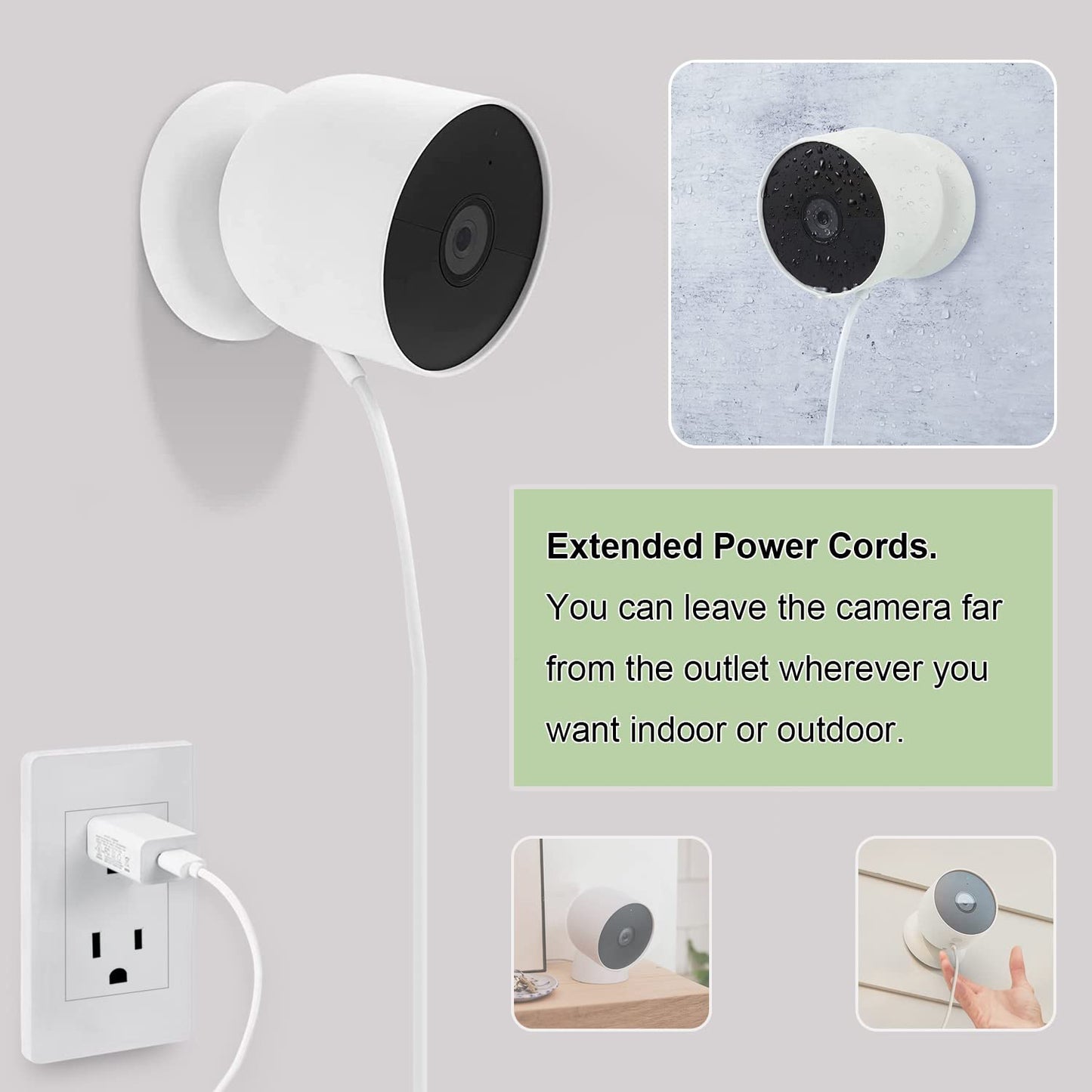 Power Cord for Google Nest Cam (Battery) Only, Weatherproof Charging Cable - 6.56ft (2m) 2-Pack