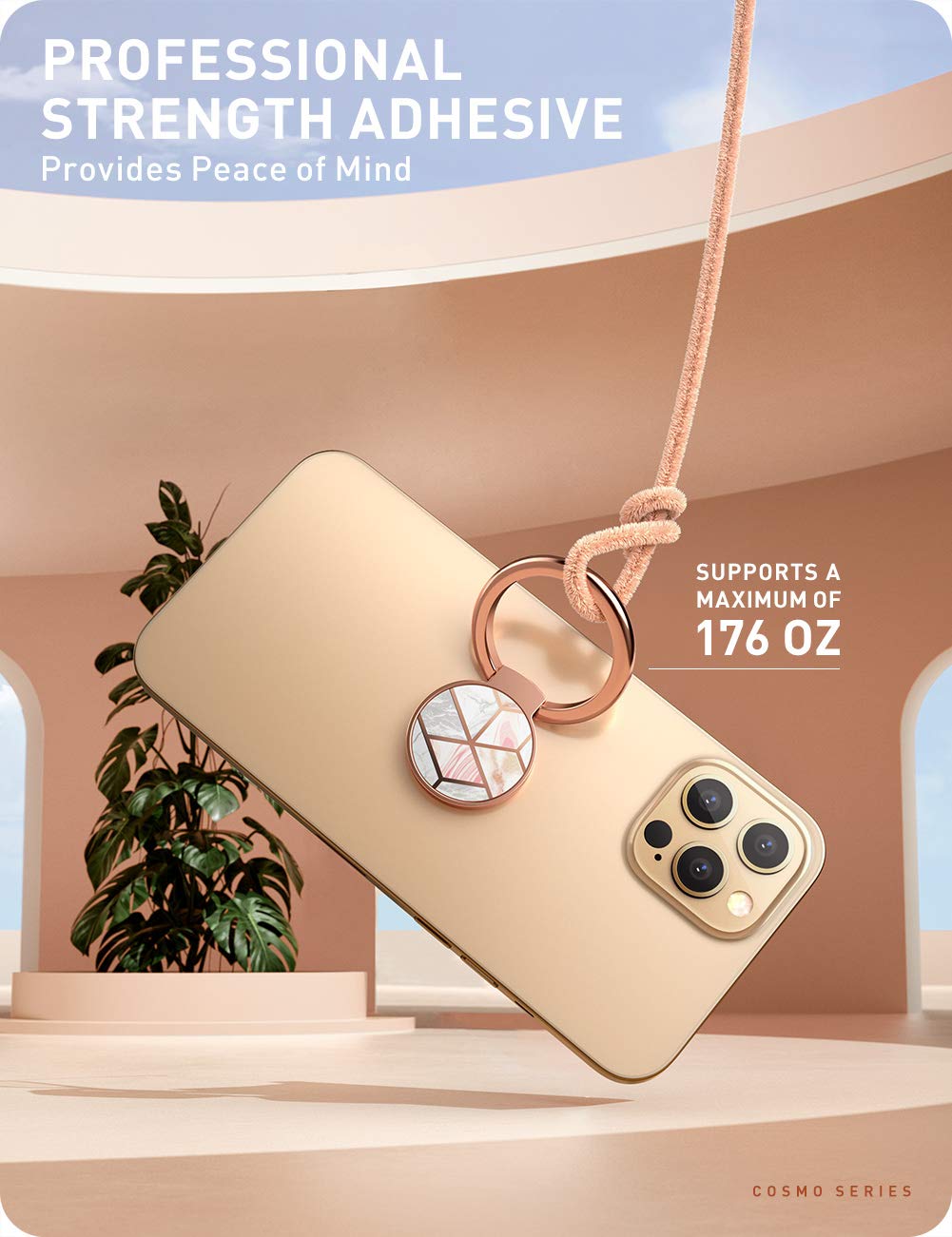 i-Blaosn Cosmo 360° Rotation Phone Ring Holder Snaps, Marble