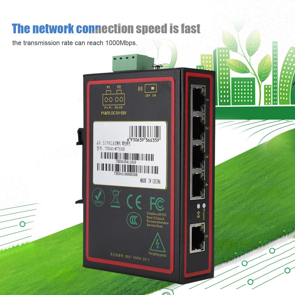 Industrial-Grade 5-Port Unmanaged Gigabit Ethernet Switch,DIN-Rail Mount,5 Port Gigabit Ethernet Industrial-Grade Network Switch 10/100/1000Mbps