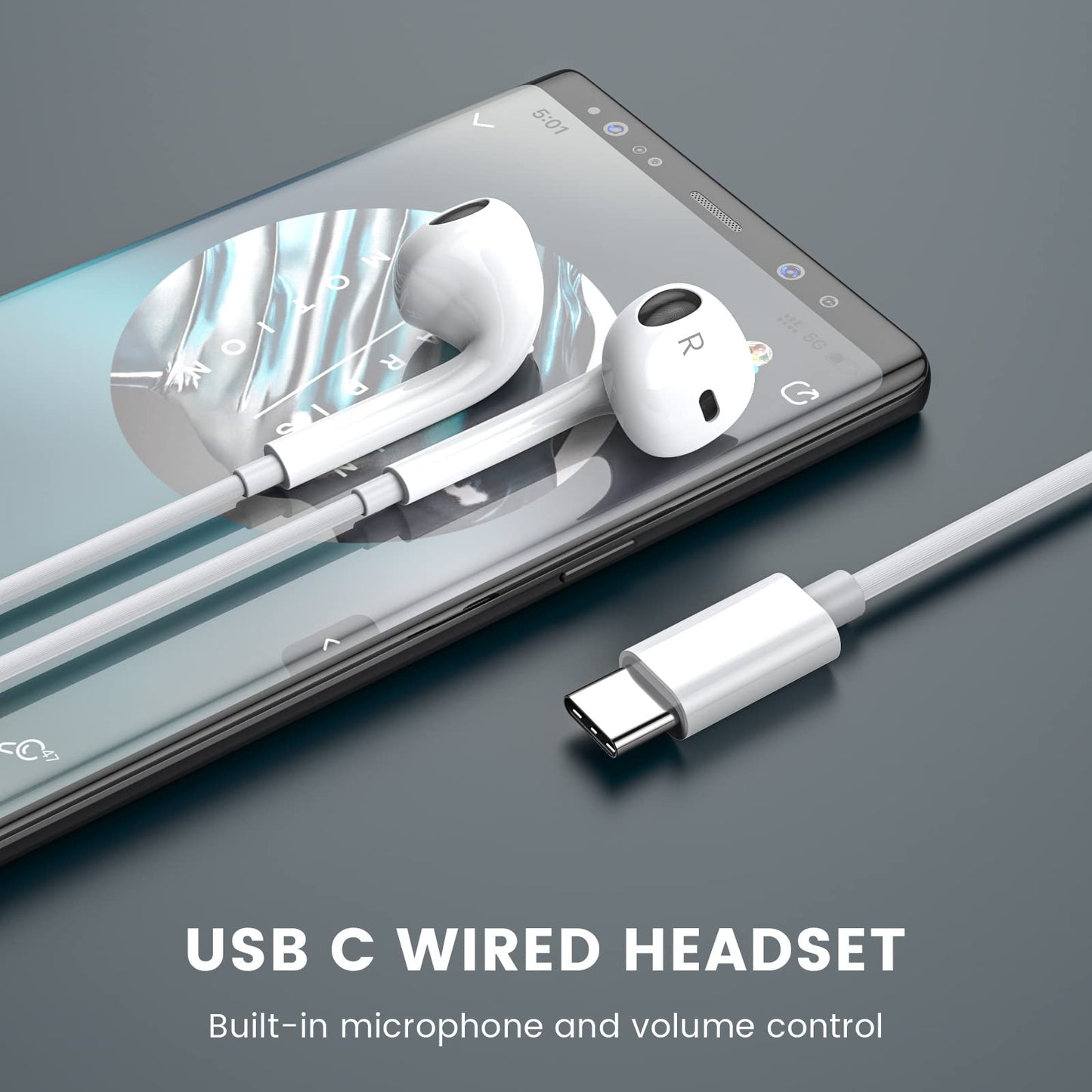 MOSWAG USB C Headphone Wired Earbuds in Ear Headphones with Mic and Volume Control Compatible with iPhone 15/ pro/Pro max iPad Air Samsung Galaxy S23…