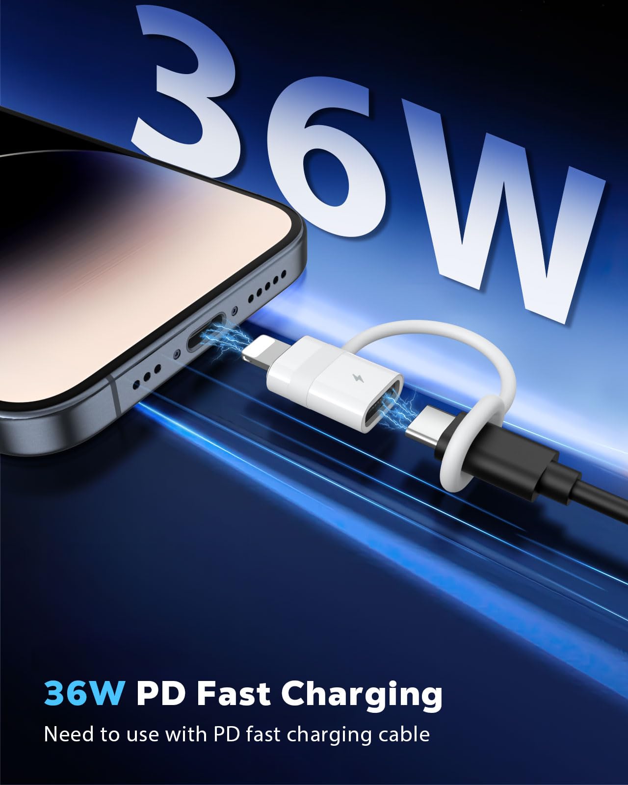 MoKo USB C to Lightning Adapter with 36W PD Fast Charging, USB-C Female to Lightning Male Adapter for iPhone 14/13/12/11/iPad/iPod/AirPods…