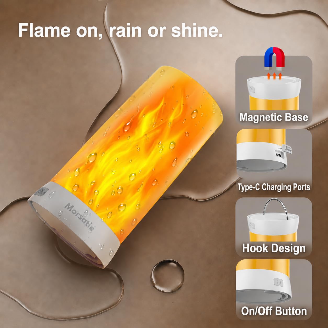Upgraded LED Flame Light, Rechargeable Flame Lamp with Remote & Timer, 4 Modes Upside-Down Effect, Waterproof Battery Operated Dimmable Flameless