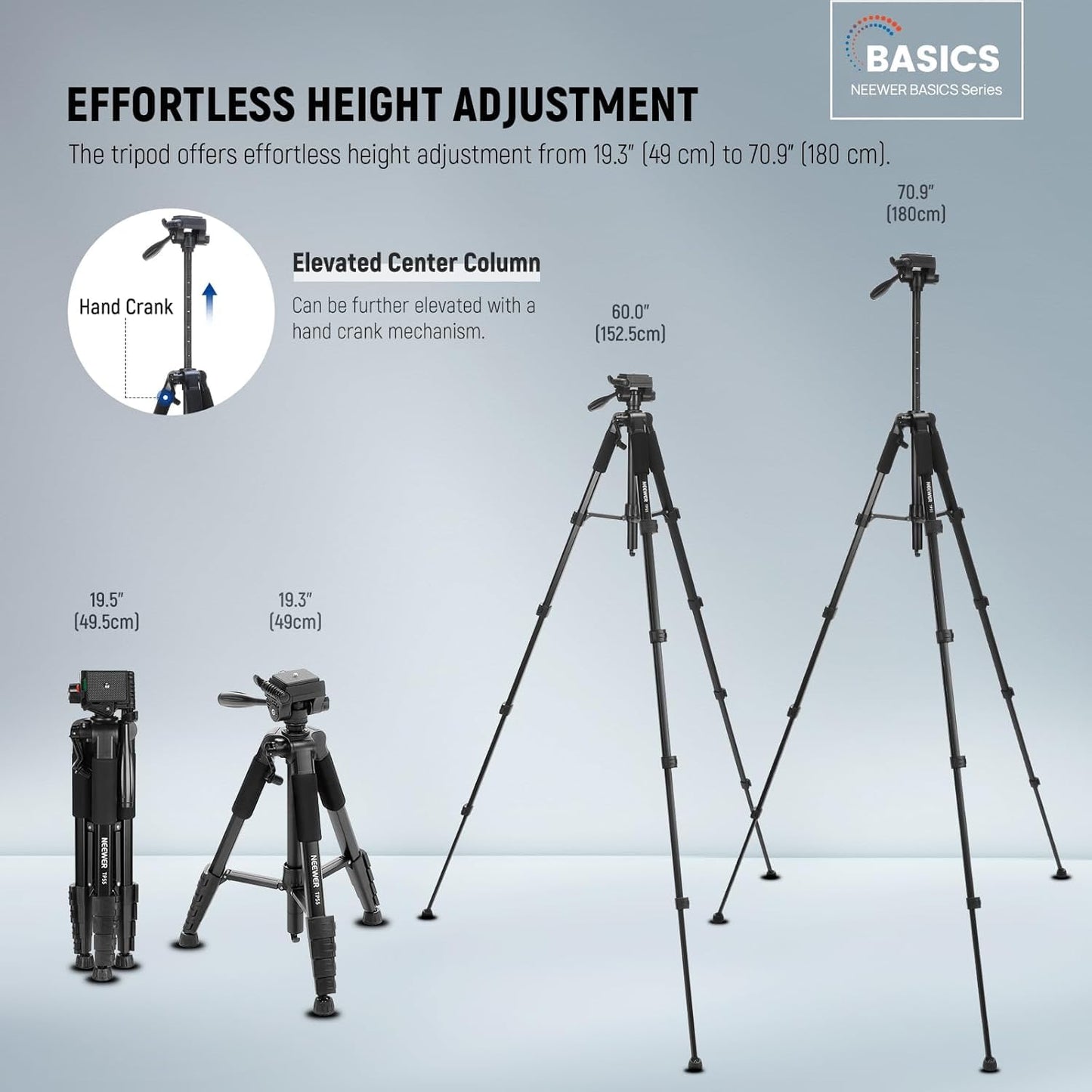 NEEWER BASICS Camera Tripod, 71'' Tripod with Cell Phone Holder Mount Compatible with iPhone for Video Recording, Professional Aluminum Lightweight