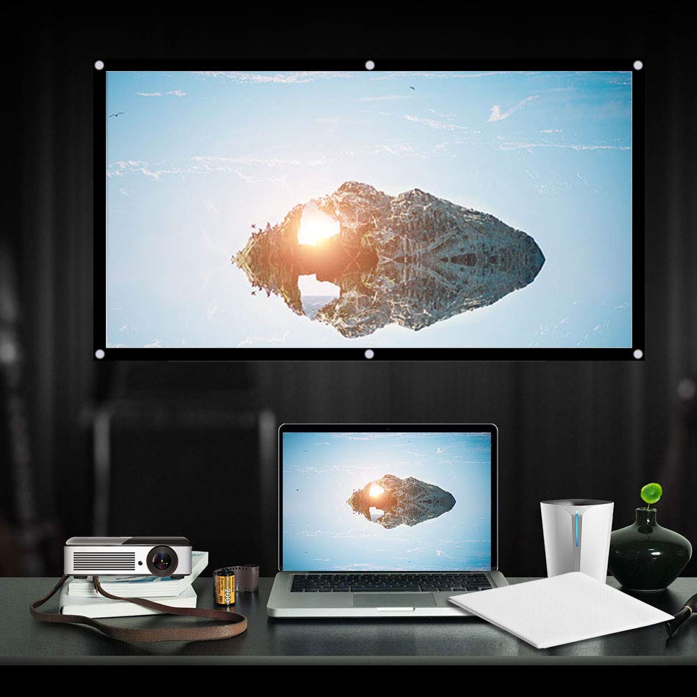 16:9 Portable Projection Screen, Foldable Noncrease Projector Curtain Screen Support Double Sided Projection for Home Theater, Openair Cinema(60 inch)
