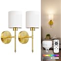 NIORSUN 15 inch Battery Operated Wall Sconce Set of 2, Gold Wireless Rechargeable Wall Lights with 5200mAh Dimmable Detachable Bulbs and Remote, 9