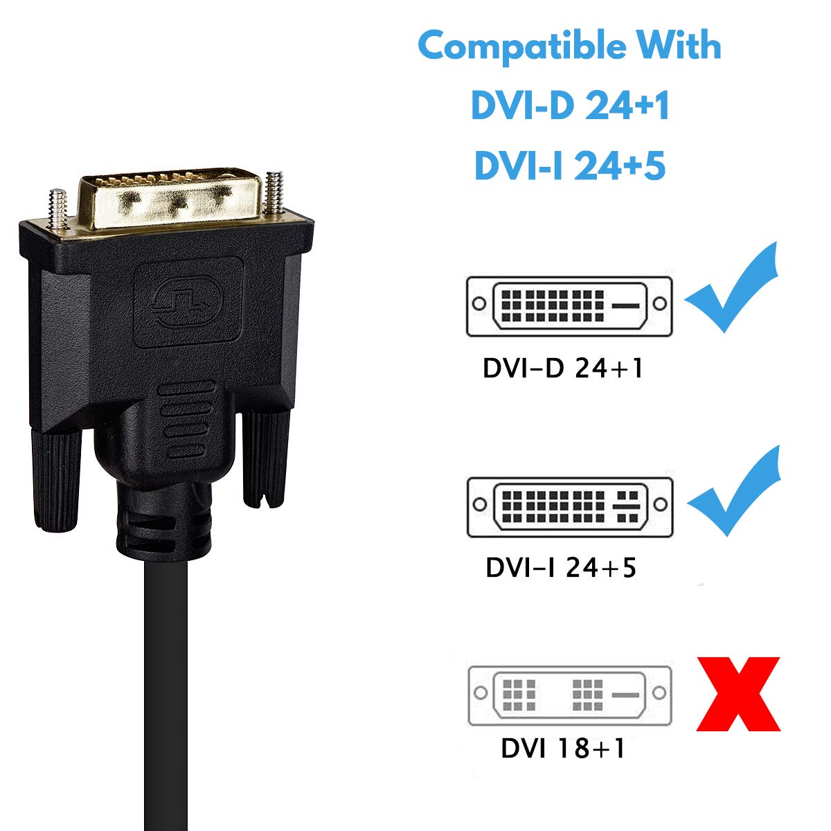Wonlyus DVI to VGA Cable, DVI-D 24+1 to VGA 6 Feet Cable Male to Male Gold-Plated Cord for Computer, PC Host, Laptop, Graphics Card to HDTV, LG HP