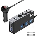 Quick Charge 3.0 Cigarette Lighter Splitter, Qidoe 3 Socket 180W Cigarette Lighter Adapter with 4 USB Fast Charging, DC 12V/24V Cigarette Outlet LED