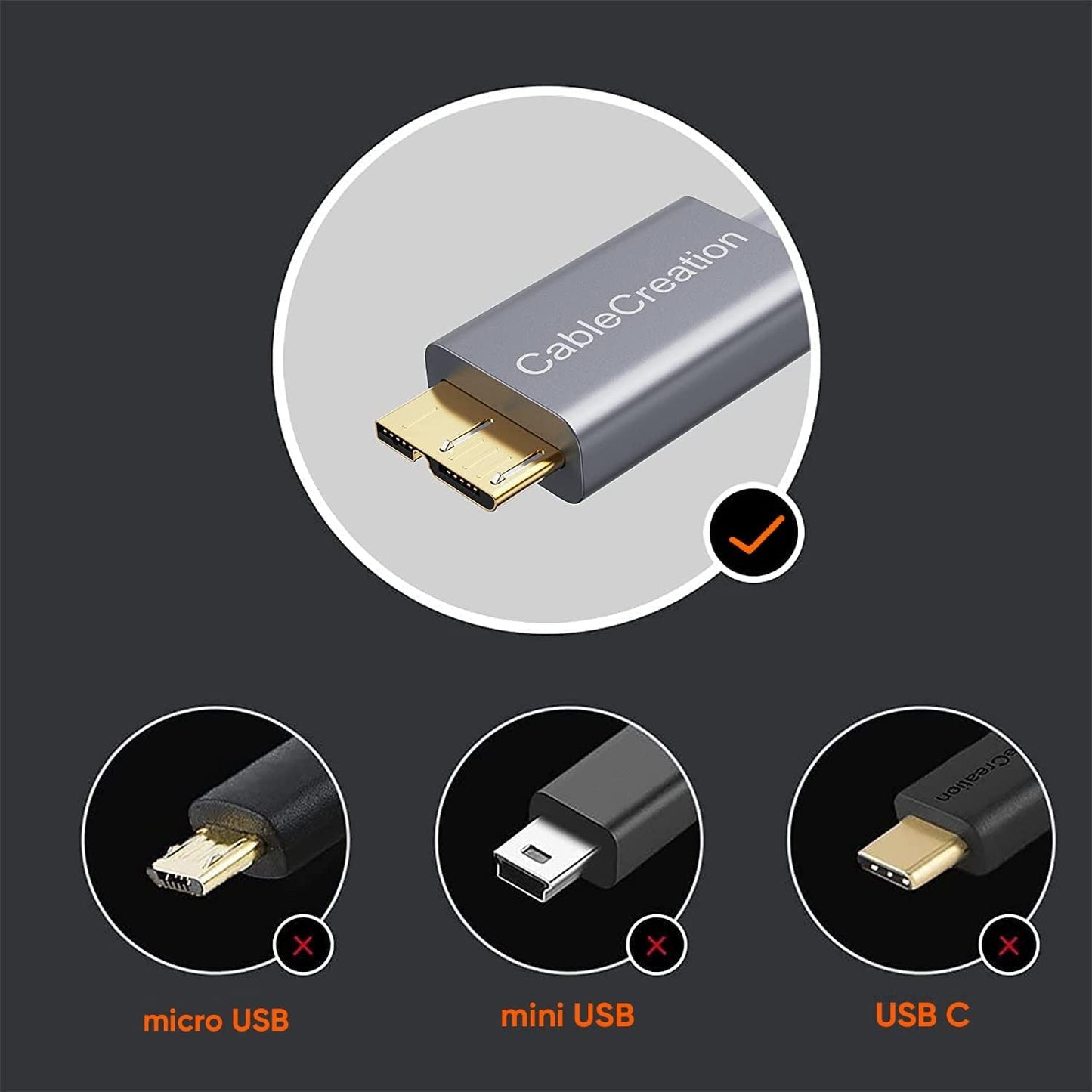 CableCreation Short USB3.0 Hard Drive Cable 1FT, USB 3.0 A to Micro B Cable 5Gbps Data, USB 3.0 External Works for WD Toshiba, Seagate Hard Drive