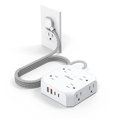 Surge Protector Power Strip, 8 Outlets with 4 USB Ports(2 USB C), 4-Sided 1050J Outlet Extender with 5FT Flat Extension Cord for Travel, Home, School