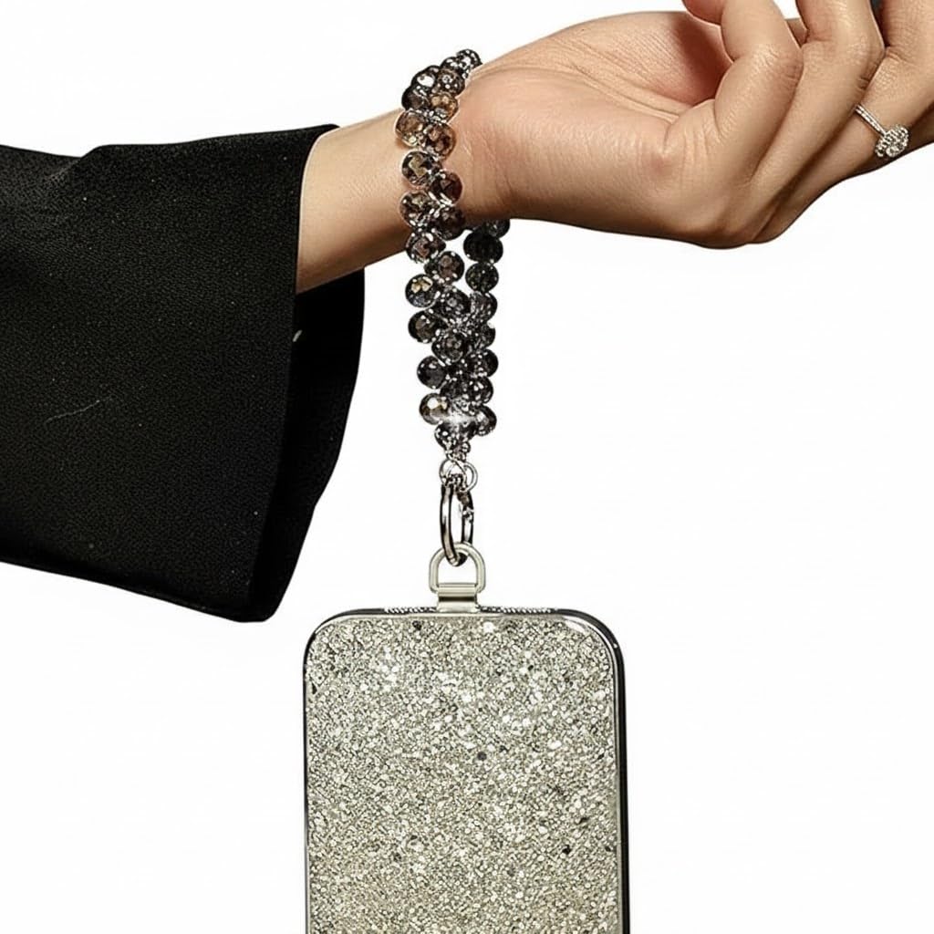 Prifremi Crystal Phone Wrist Strap Phone Charm Chain Keychain Beaded Cellphone Lanyard with Tether Tab Hands-Free Wristlet Bracelet Wrist Grip Strap