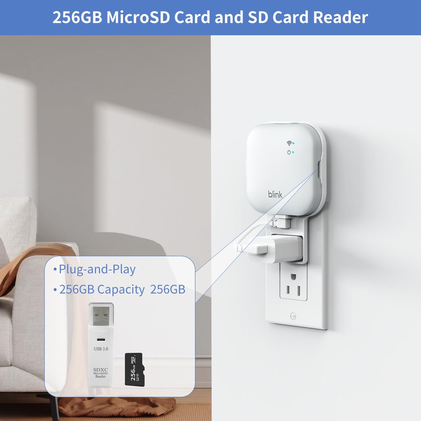 256GB MicroSD Card and Sync Module XR Mount, No-Drilling Mount for Blink Outdoor/Indoor Security Cameras, USB-C Cable, SD Card Reader (Sync Module XR