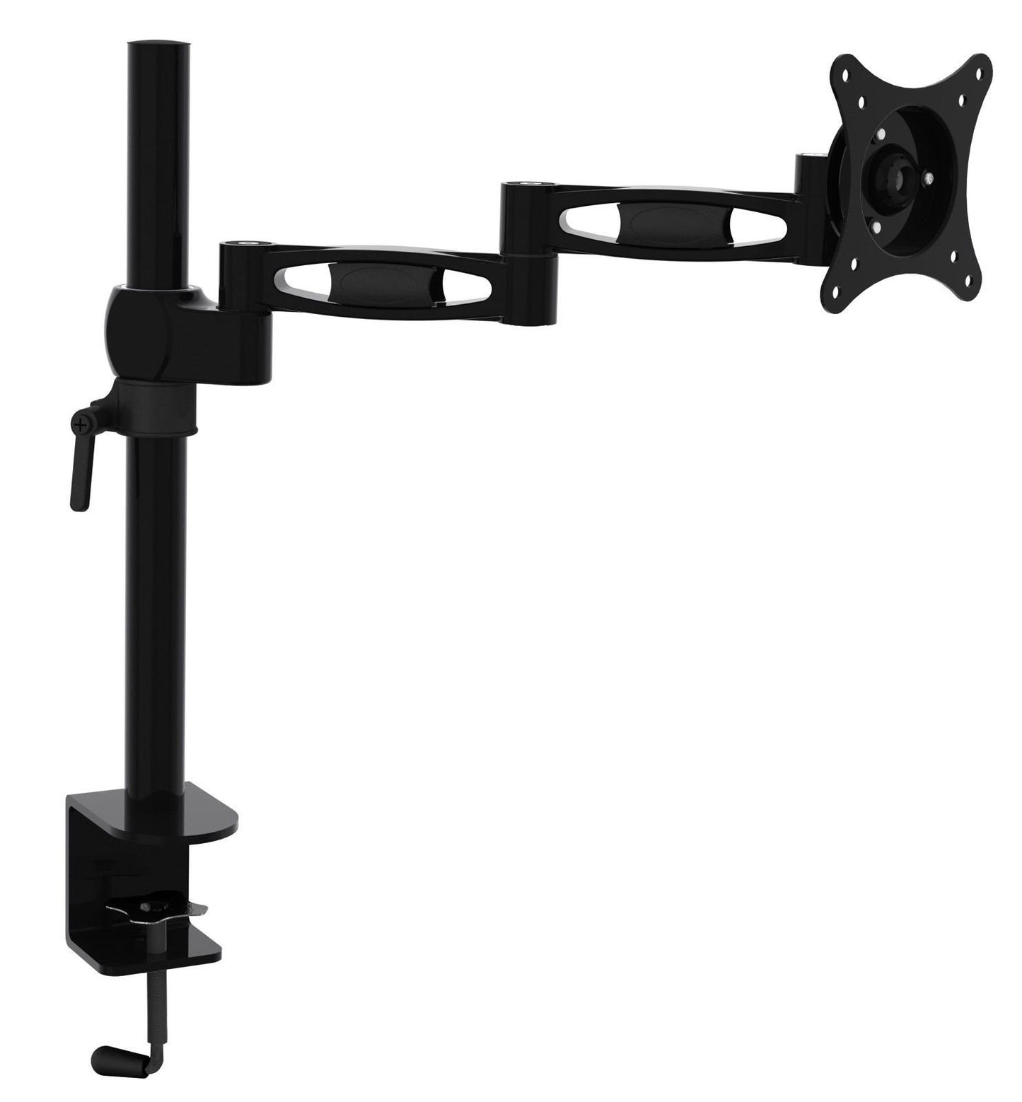 2xhome - New 3 Way Three-sectioned Ergonomic Fully Height Adjustable Easy Articulating Flex Extension Arm Tilting Retractable Black Desk Pole Mount