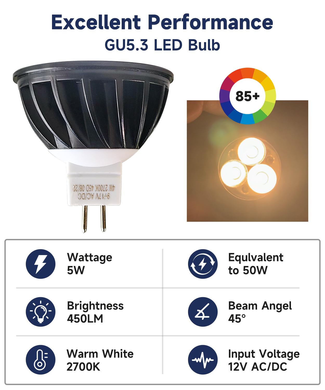 MALORY Upgraded Landscape Light MR16 Bulbs 4Pack, 5W GU5.3 LED