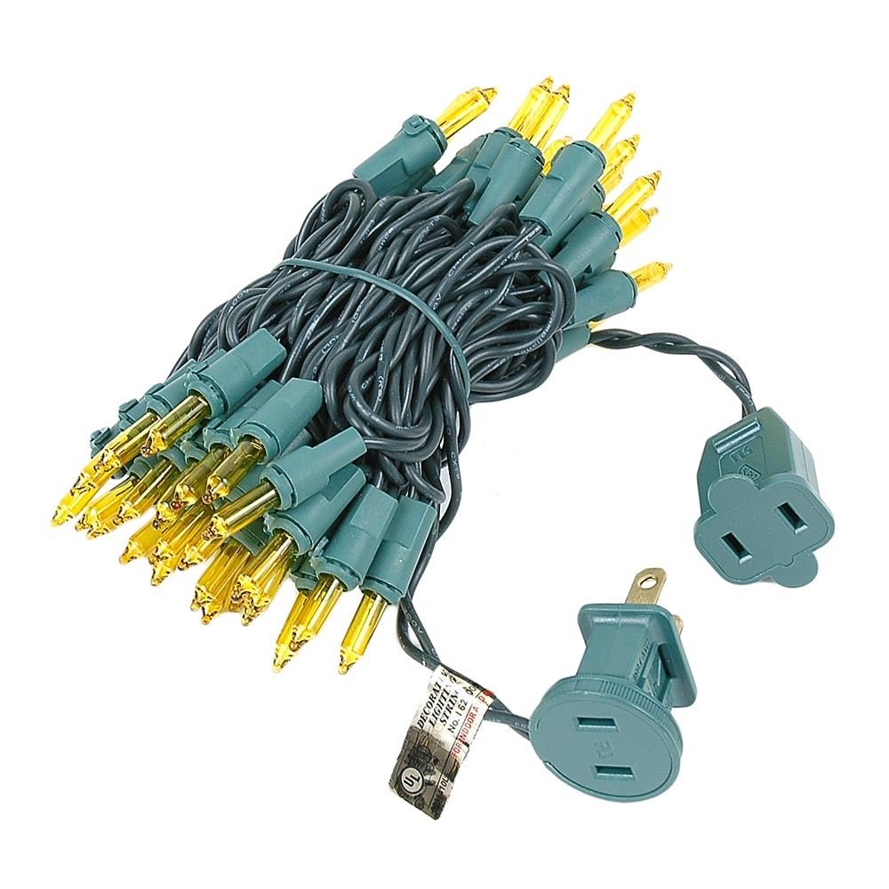 Novelty Lights 11 Feet 50 Bulbs Traditional Incandescent Mini Lights, Yellow on Green Wire with 2.5" Spacing, Commercial Grade and UL Listed