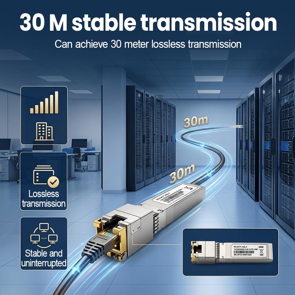10G SFP+ Transceiver, Copper Modules with 10Gbps 30M Reach, SFP+ to RJ45 Module for Data Center & Enterprise Network Switch