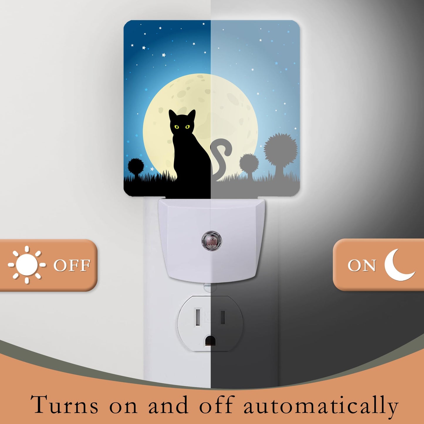 AOWULA Halloween Night Lights Plug into Wall,Black Cat Moon Night Light Dusk to Dawn Sensor LED Lamp 0.5W for Boys/Girls/Women/Men Decorations Room