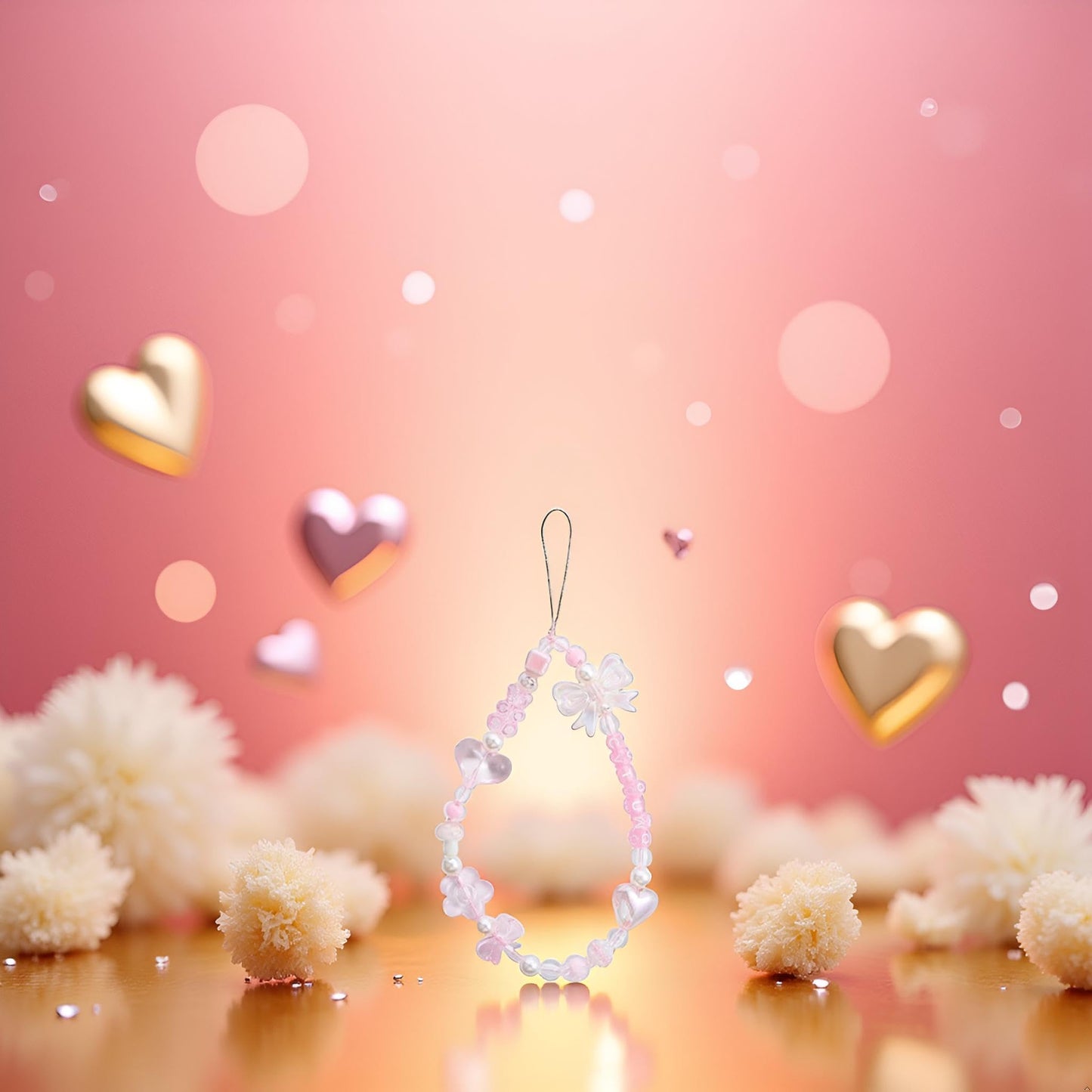 Galepromot Pink Acrylic Beaded Mobile Phone Straps Anti-Lost Hand Strap Pendant Phone Hanging Rope Lanyard Wrist Hand Lanyard Cell Accessories