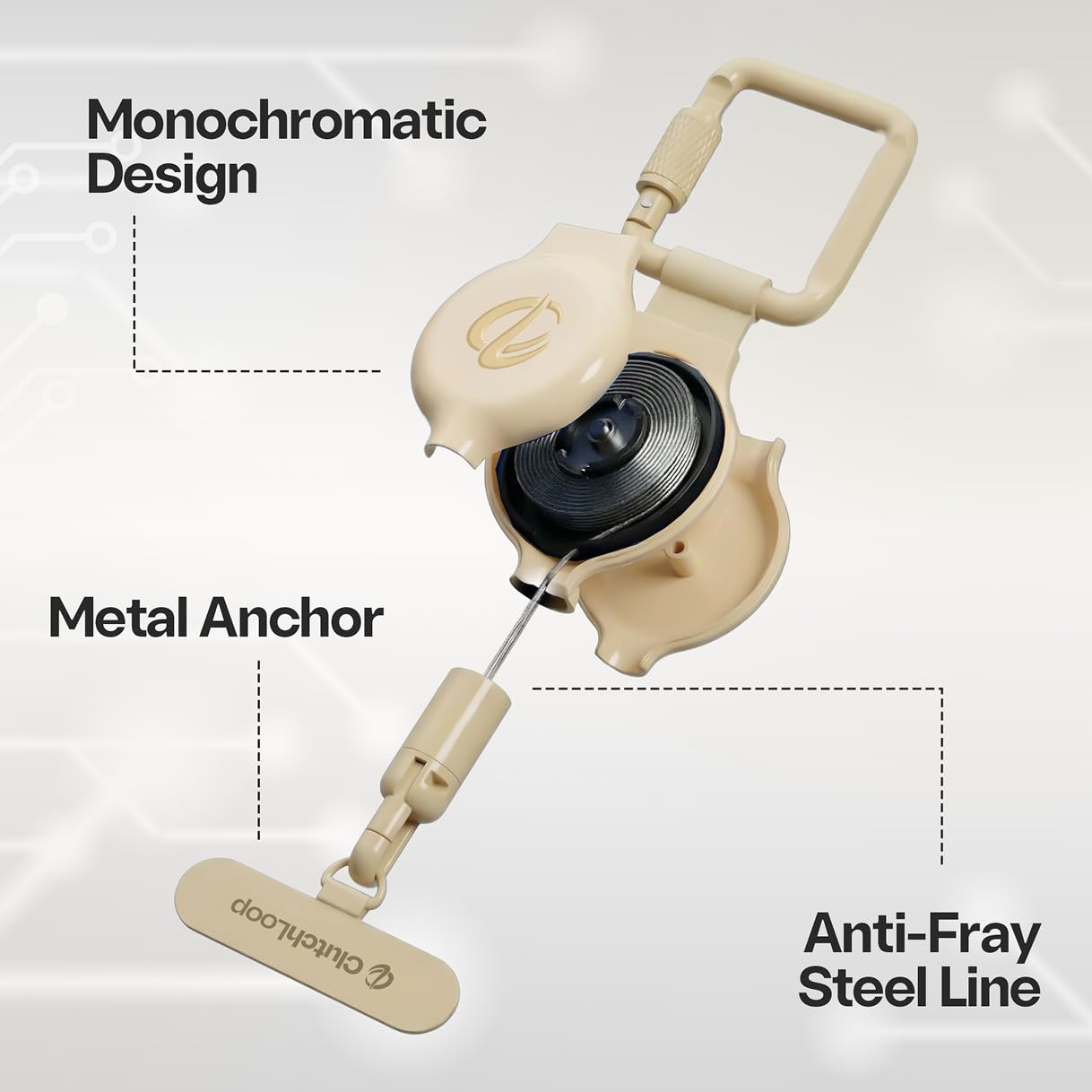 ClutchLoop 2 Anti-Theft Phone Tether - Magnetic Connection, Metal Anchor, Retractable Steel Line and Locking Carabiner (Latte)