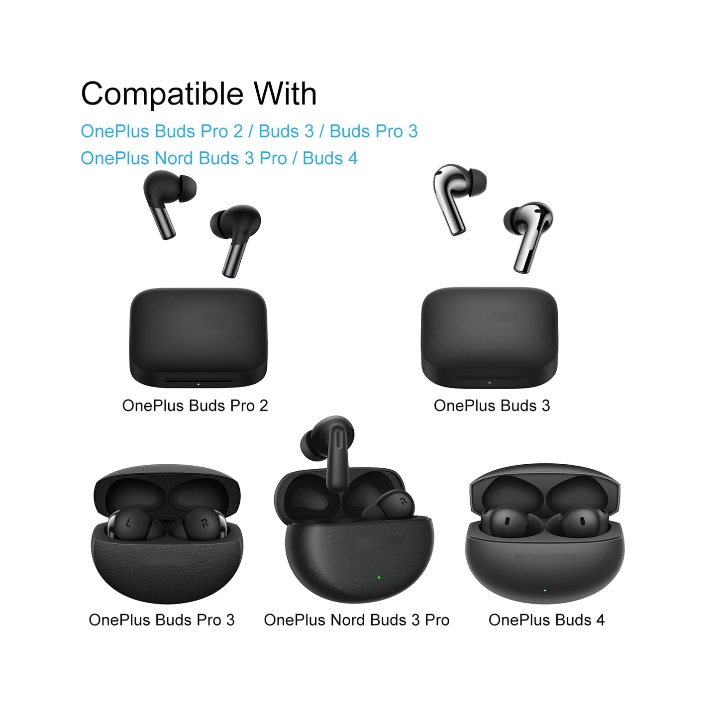 Klowcok Foam Ear Tips Replacement for OnePlus Buds 4 / Nord Buds 3 / Buds Pro 3 / Buds 3 Earbuds, 3 Pairs (S/M/L) Black