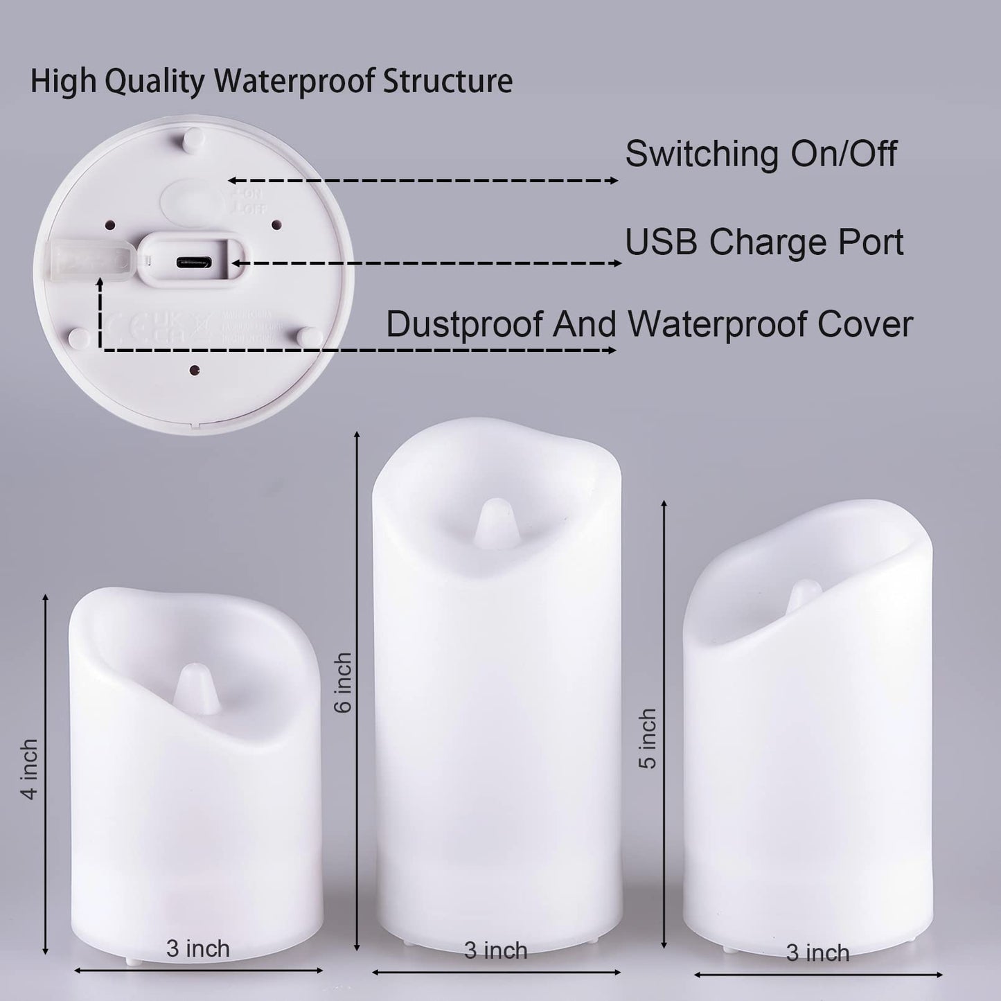 2 in 1 Rechargeable Candles, USB Solar Candles Outdoor Waterproof, Long Lasting Battery Operated Led Electric Flickering Flameless, for Outdoor