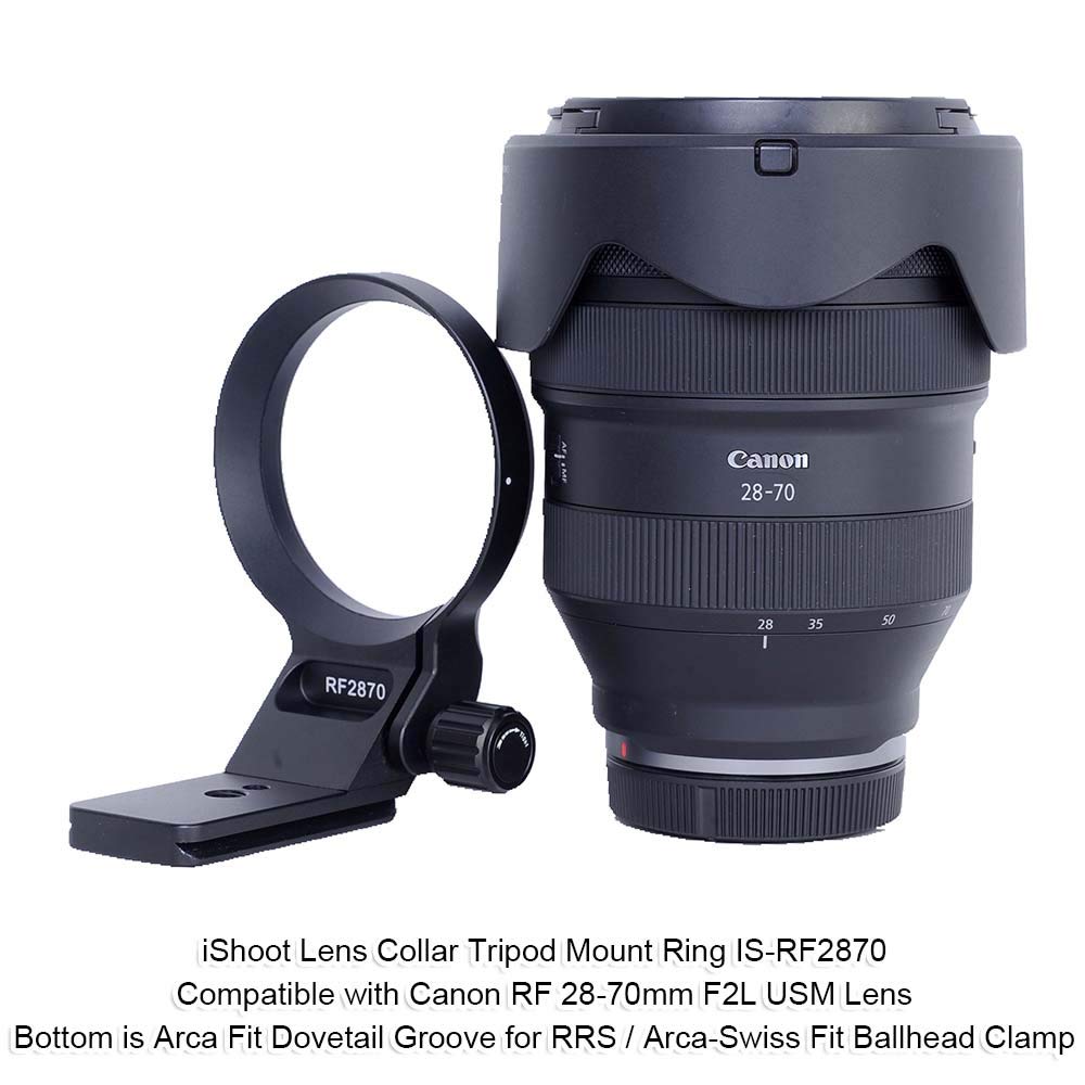 iShoot 74.5mm Metal Tripod Mount Ring Lens Collar Compatible with Canon RF 28-70mm f/2L USM, Lens Support Holder Bracket Bottom is Arca-Swiss Fit