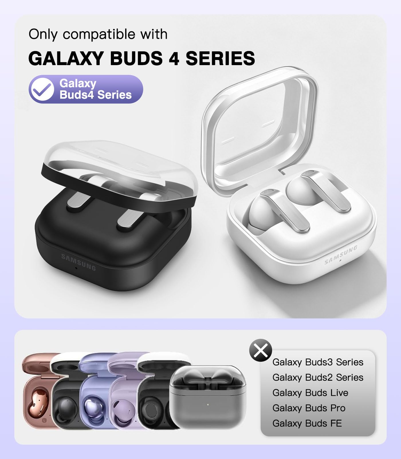 MoKo Clear Case with Secure Lock for Samsung Galaxy Buds 4 Pro Case/Galaxy Buds 4 Case (2026), Rugged Armor Shockproof Full Protection Cover for Women